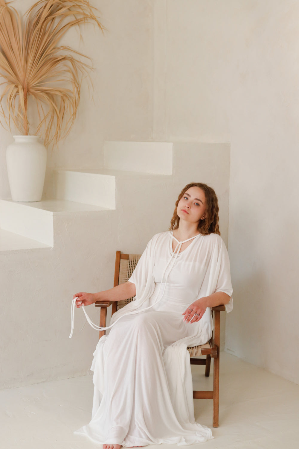AMAYA Feminine Waist Kaftan Dress with under-body / Milky White