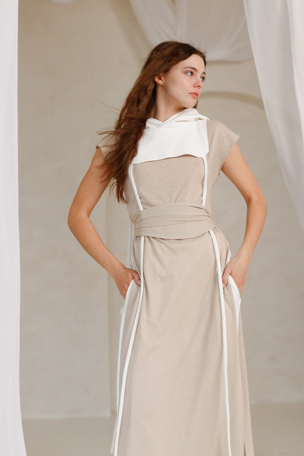 Set of NOORI Linen knit Tunic Top, ASENA Pants and Hood