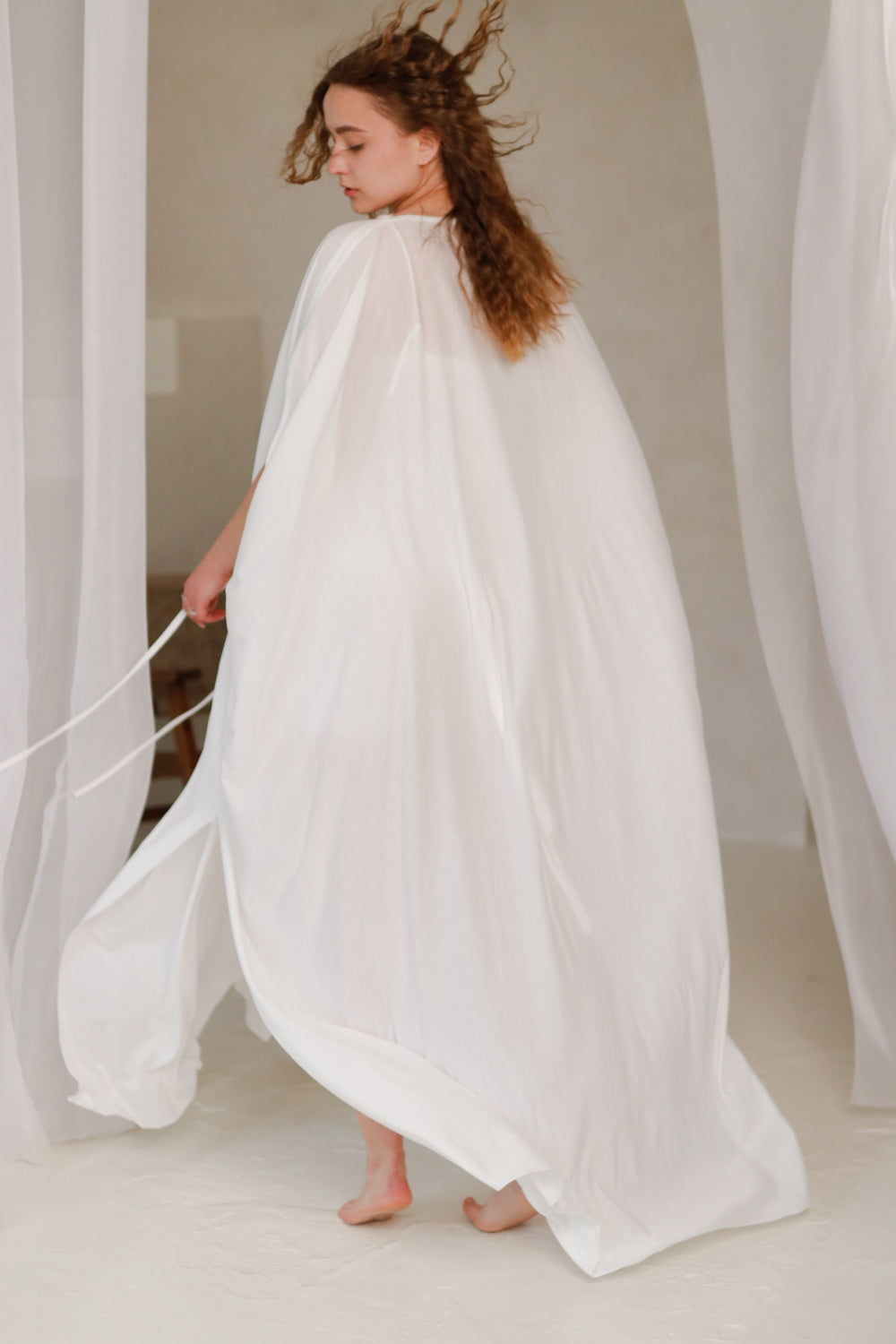 AMAYA Feminine Waist Kaftan Dress with under-body / Milky White