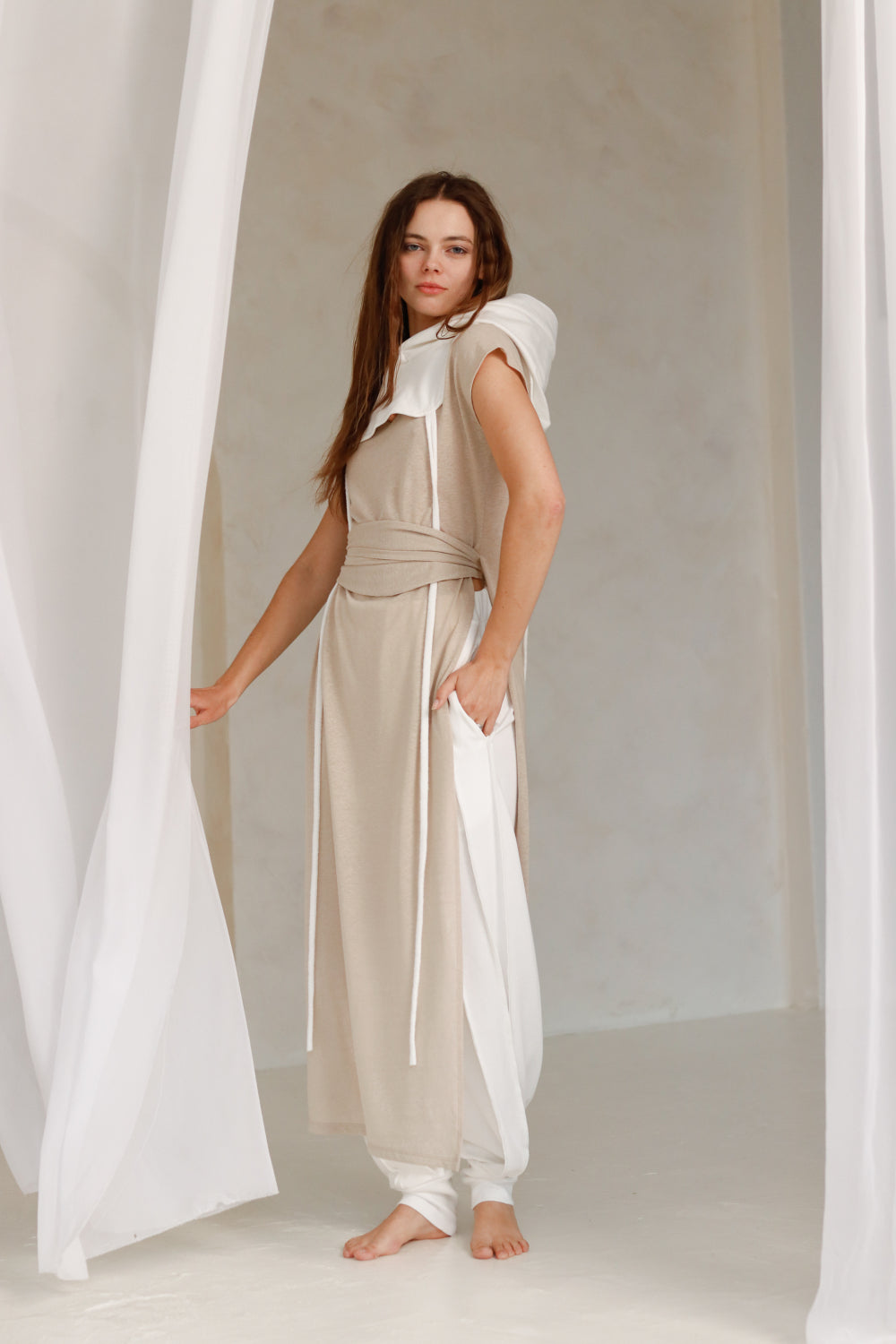 Set of NOORI Linen knit Tunic Top, ASENA Pants and Hood