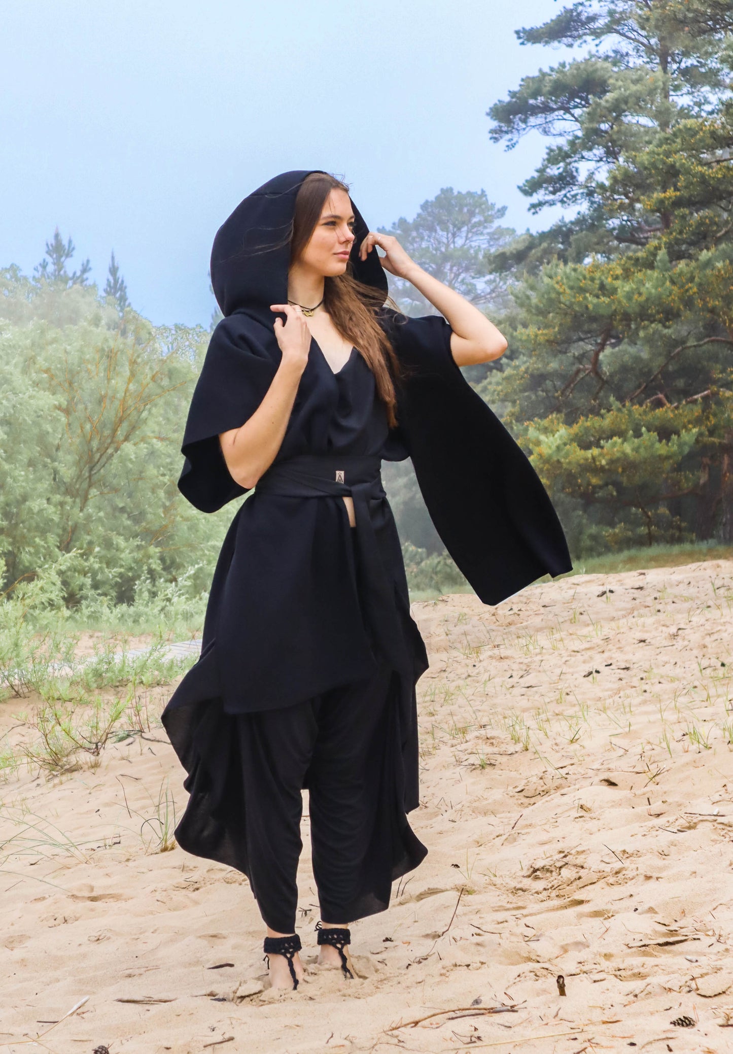 AWEN Shamanic Organic Cotton Cloak with Hood / Milky White / Natural
