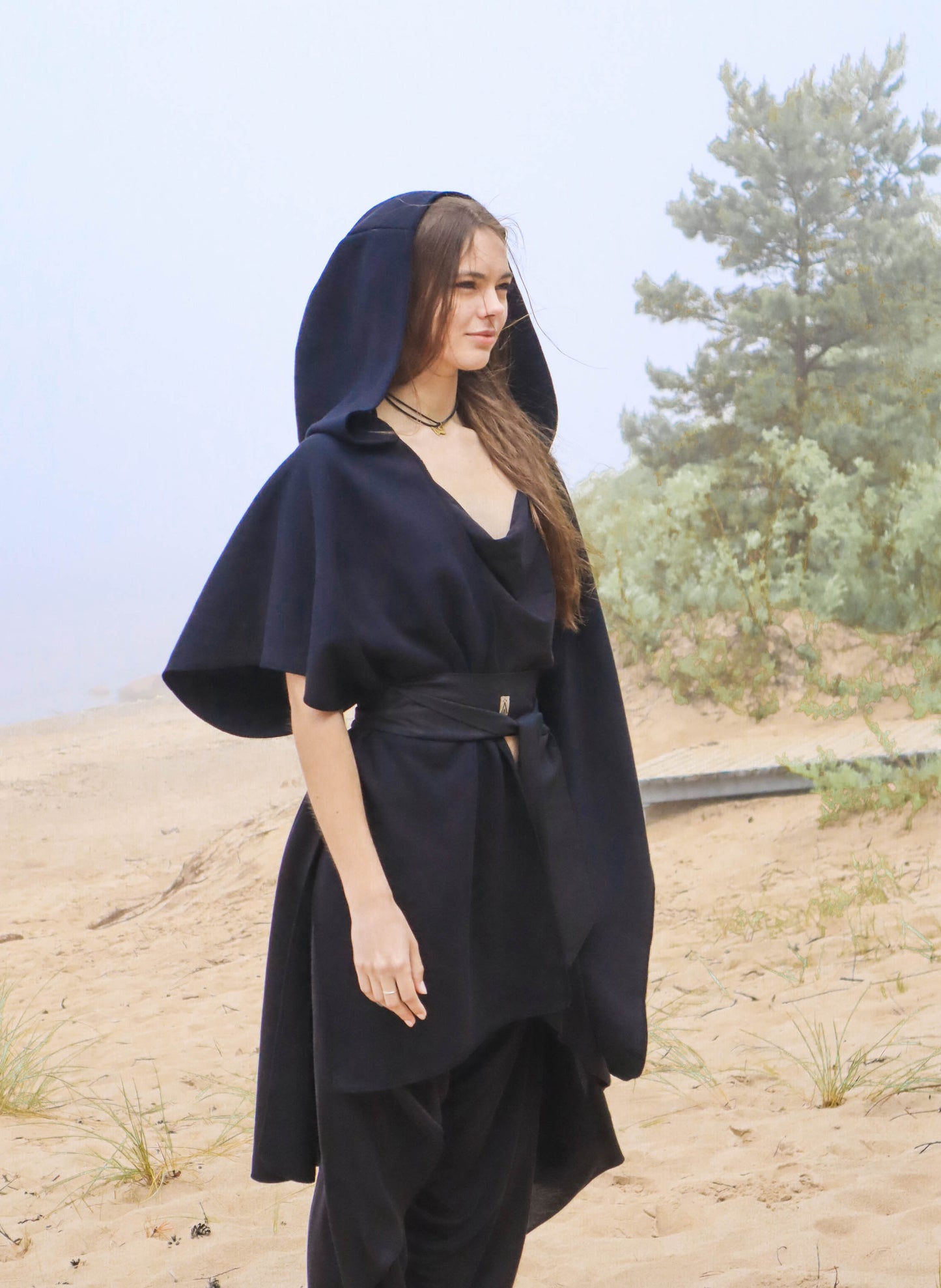 AWEN Shamanic Organic Cotton Cloak with Hood / Milky White / Natural