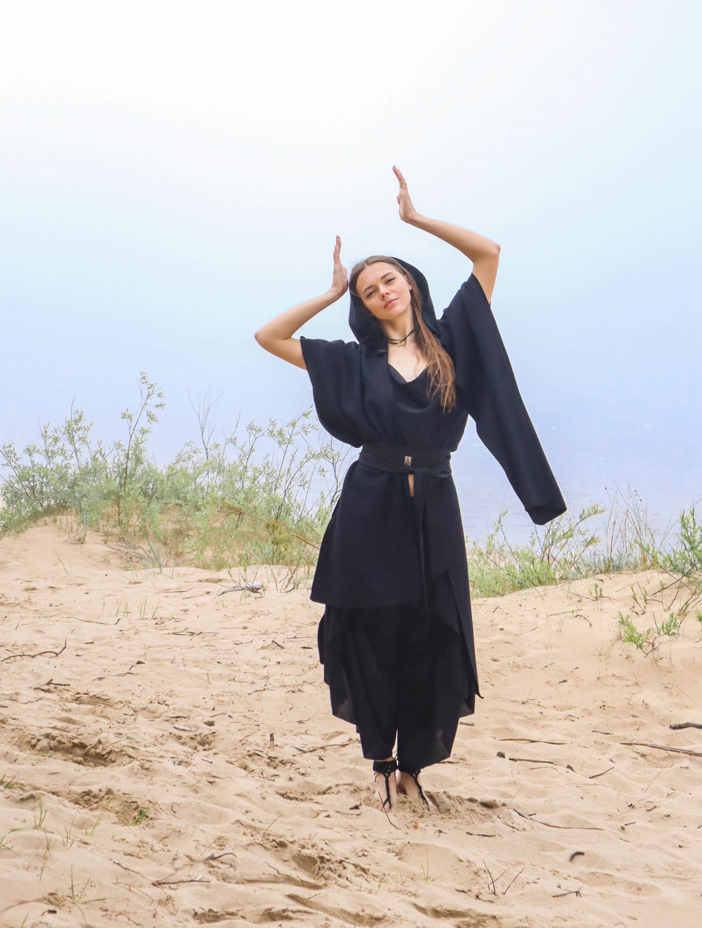 AWEN Shamanic Organic Cotton Cloak with Hood / Milky White / Natural