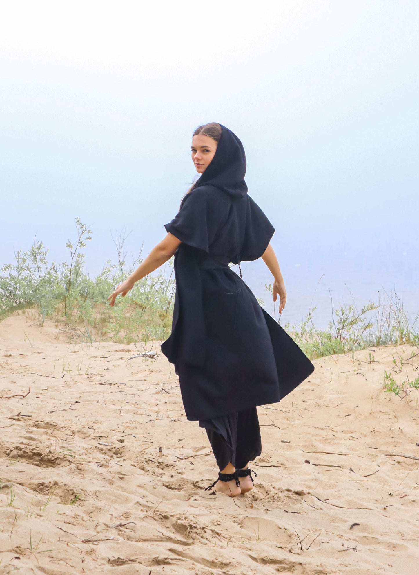 AWEN Shamanic Organic Cotton Cloak with Hood / Milky White / Natural