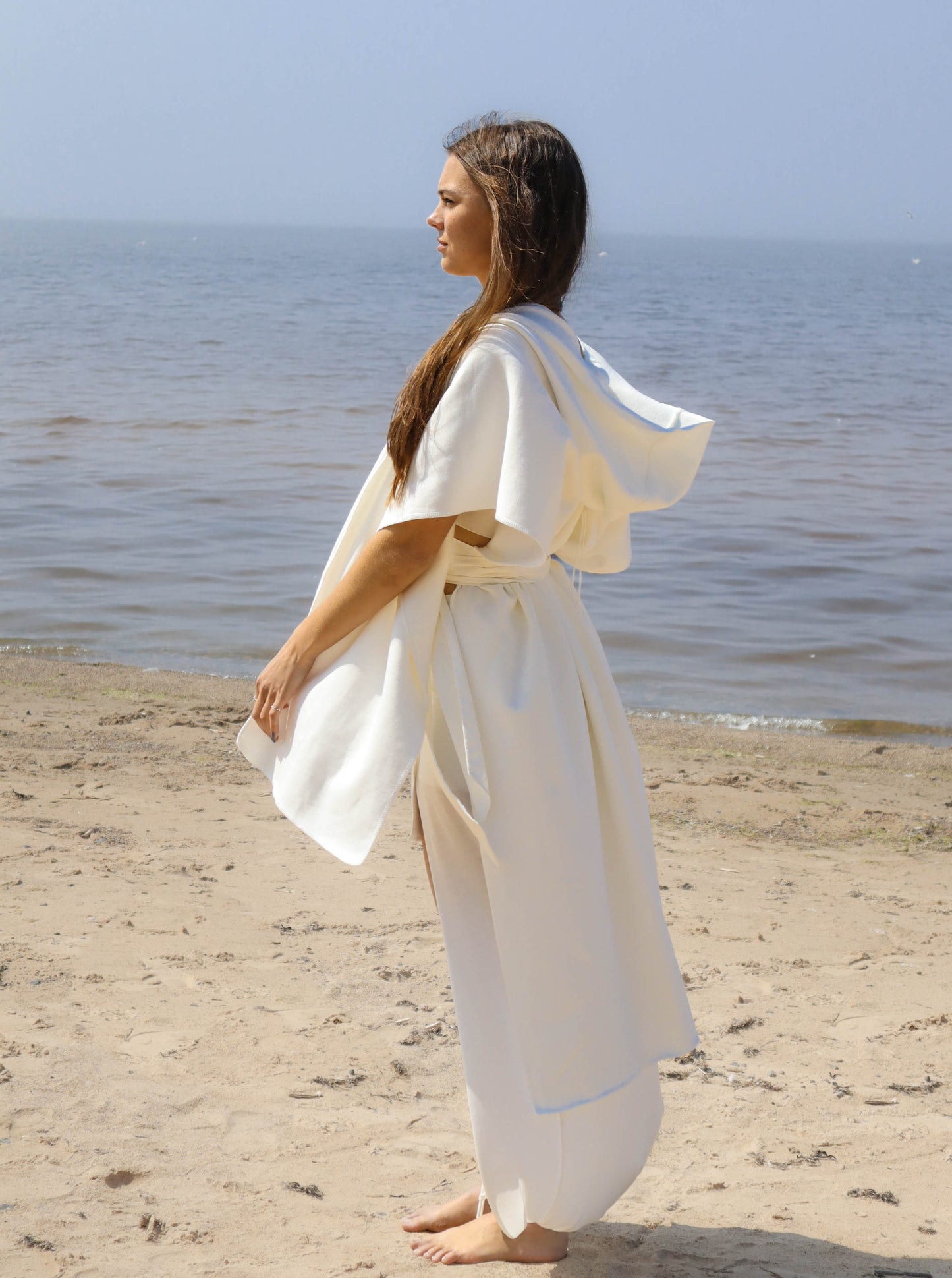 AWEN Shamanic Organic Cotton Cloak with Hood / Milky White / Natural