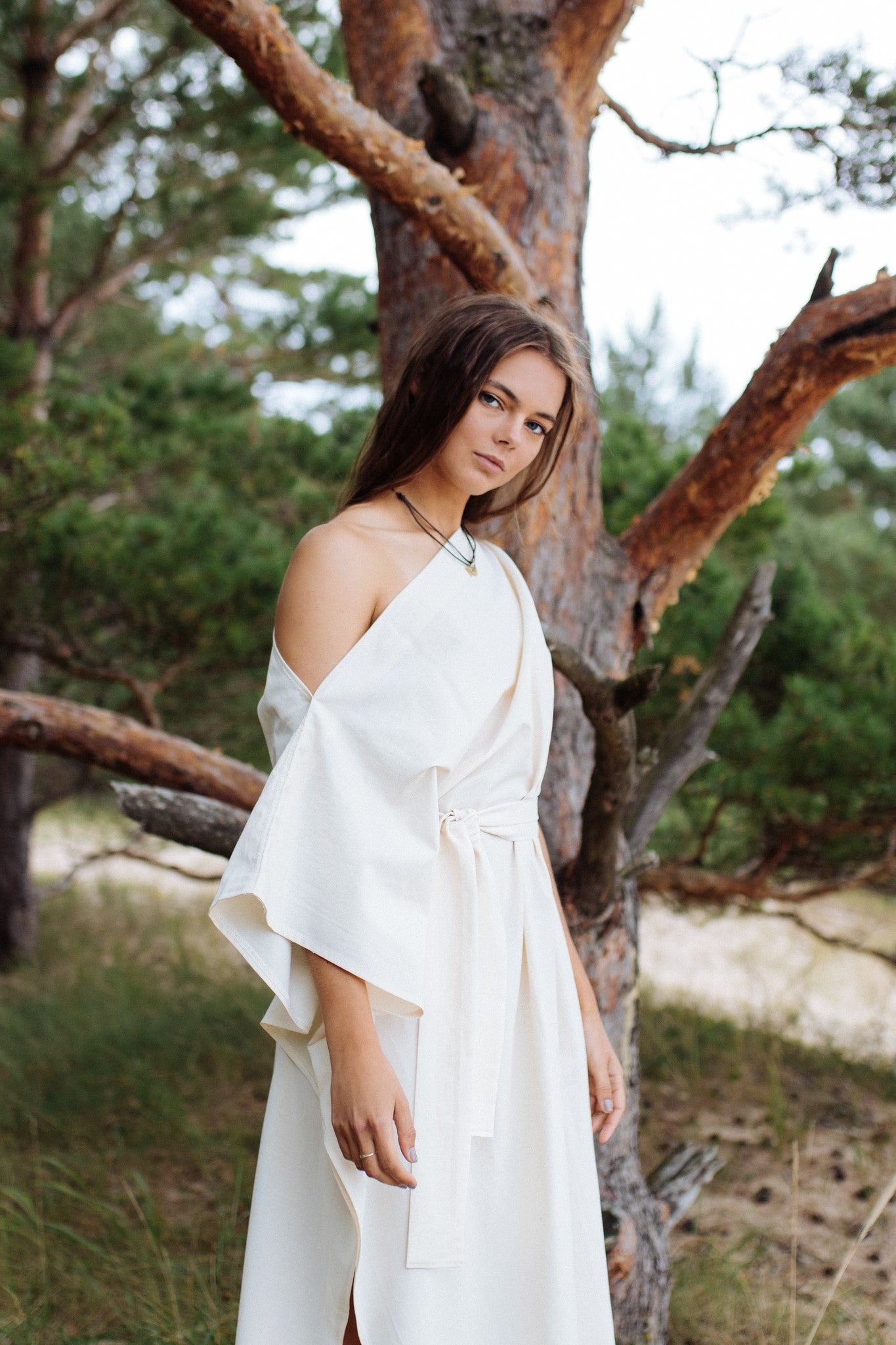 APHRODITE Organic Cotton One Shoulder Dress / Natural