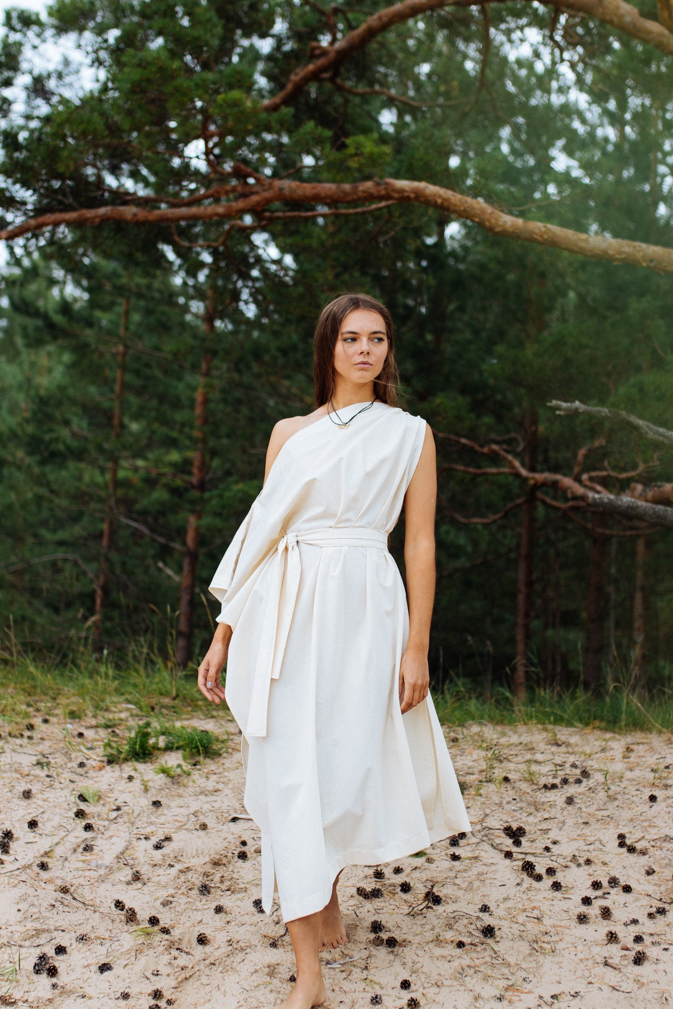 APHRODITE Organic Cotton One Shoulder Dress / Natural
