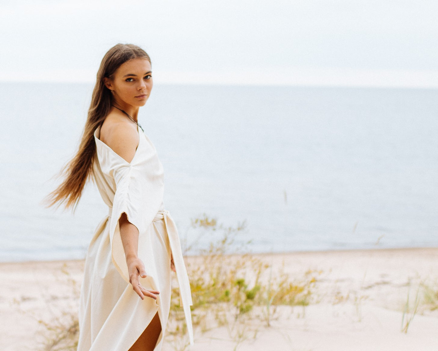 APHRODITE Organic Cotton One Shoulder Dress / Natural