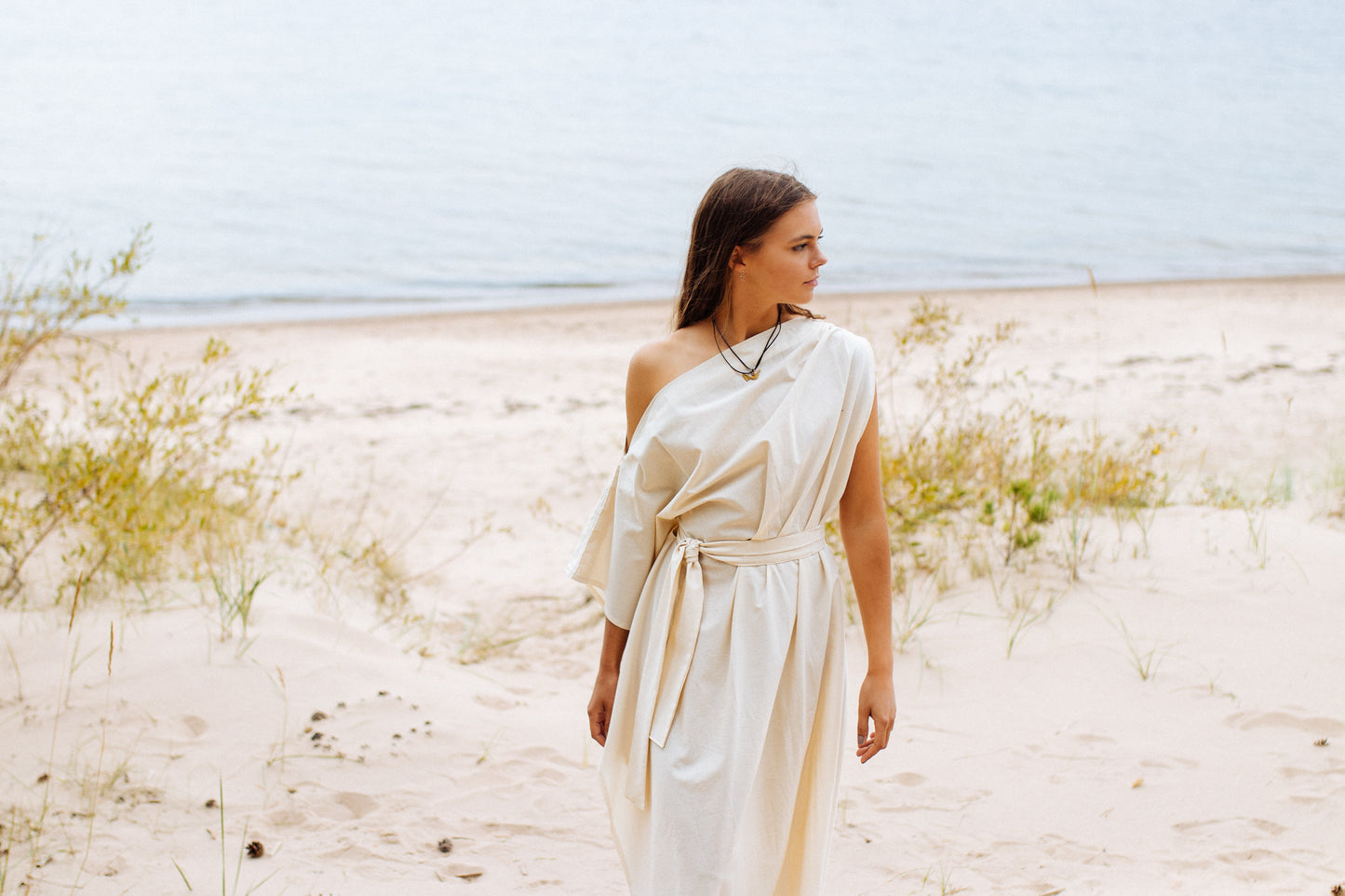APHRODITE Organic Cotton One Shoulder Dress / Natural