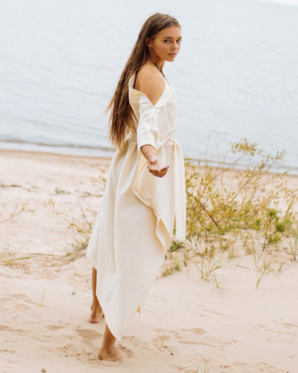 APHRODITE Organic Cotton One Shoulder Dress / Natural