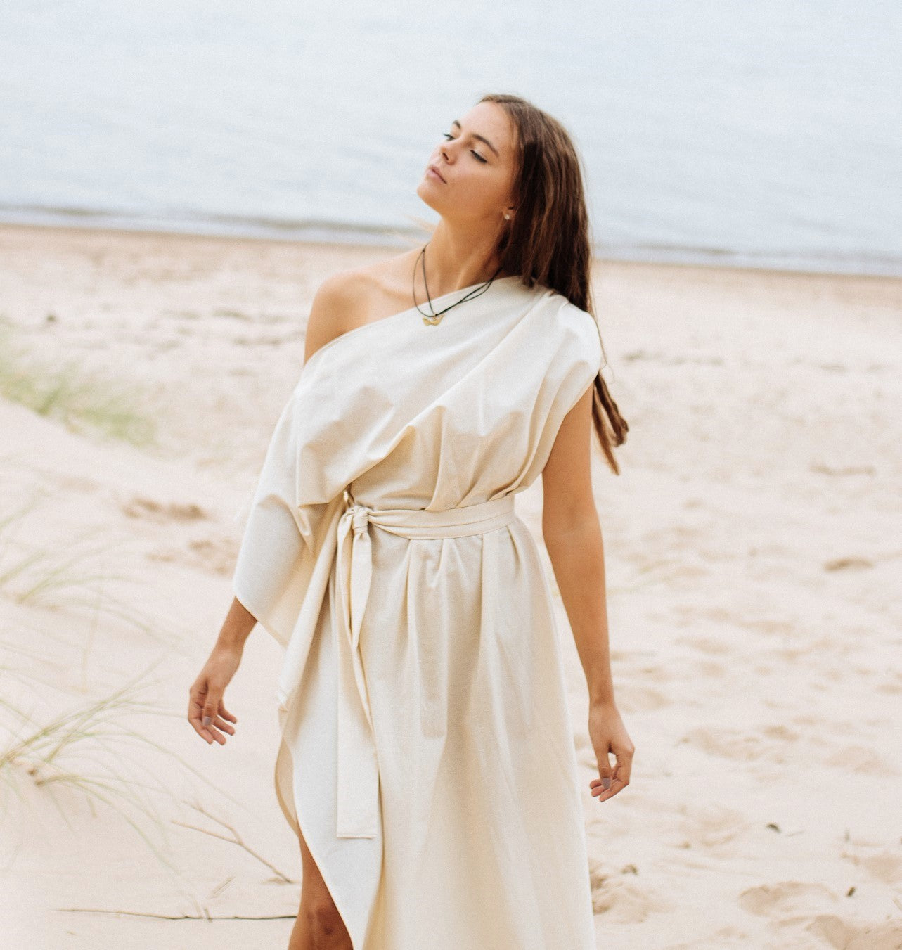 APHRODITE Organic Cotton One Shoulder Dress / Natural