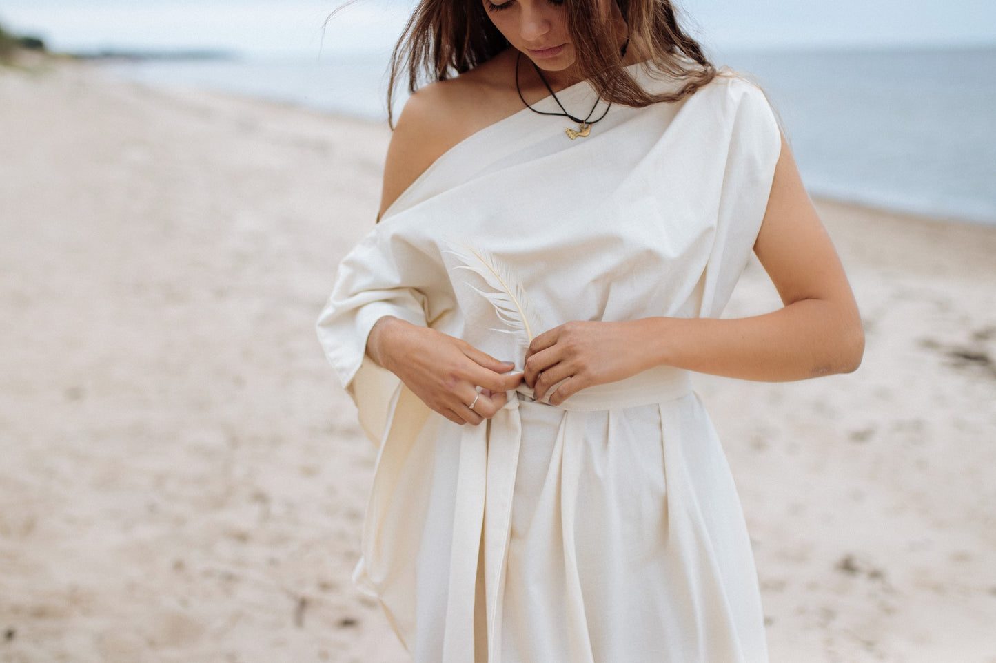 APHRODITE Organic Cotton One Shoulder Dress / Natural