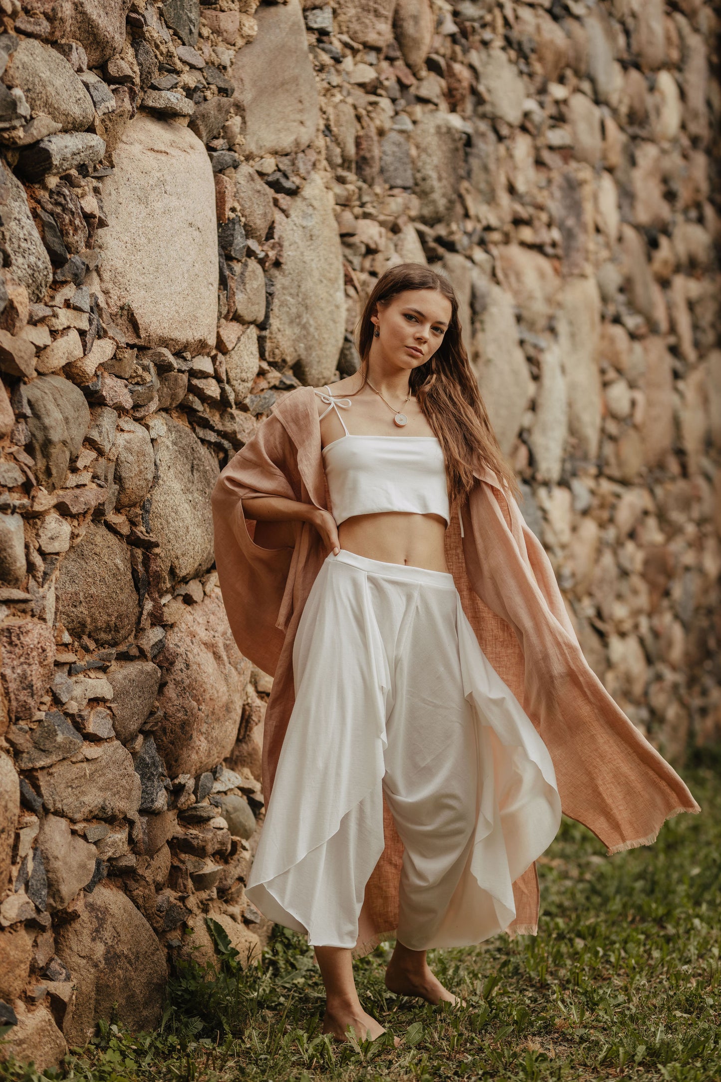 Set of ELYSIAN Pants, Mini Top and KAY Linen Kimono with Belt