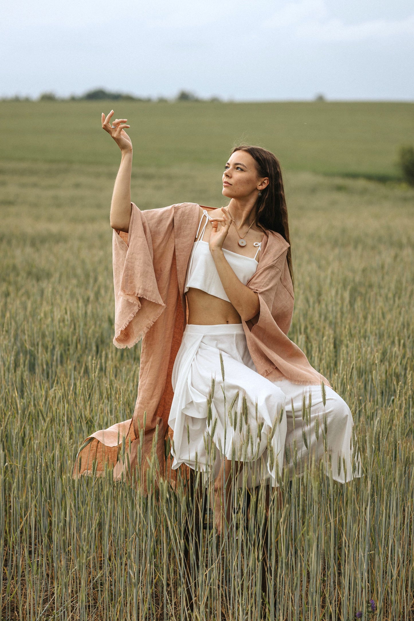 Set of ELYSIAN Pants, Mini Top and KAY Linen Kimono with Belt