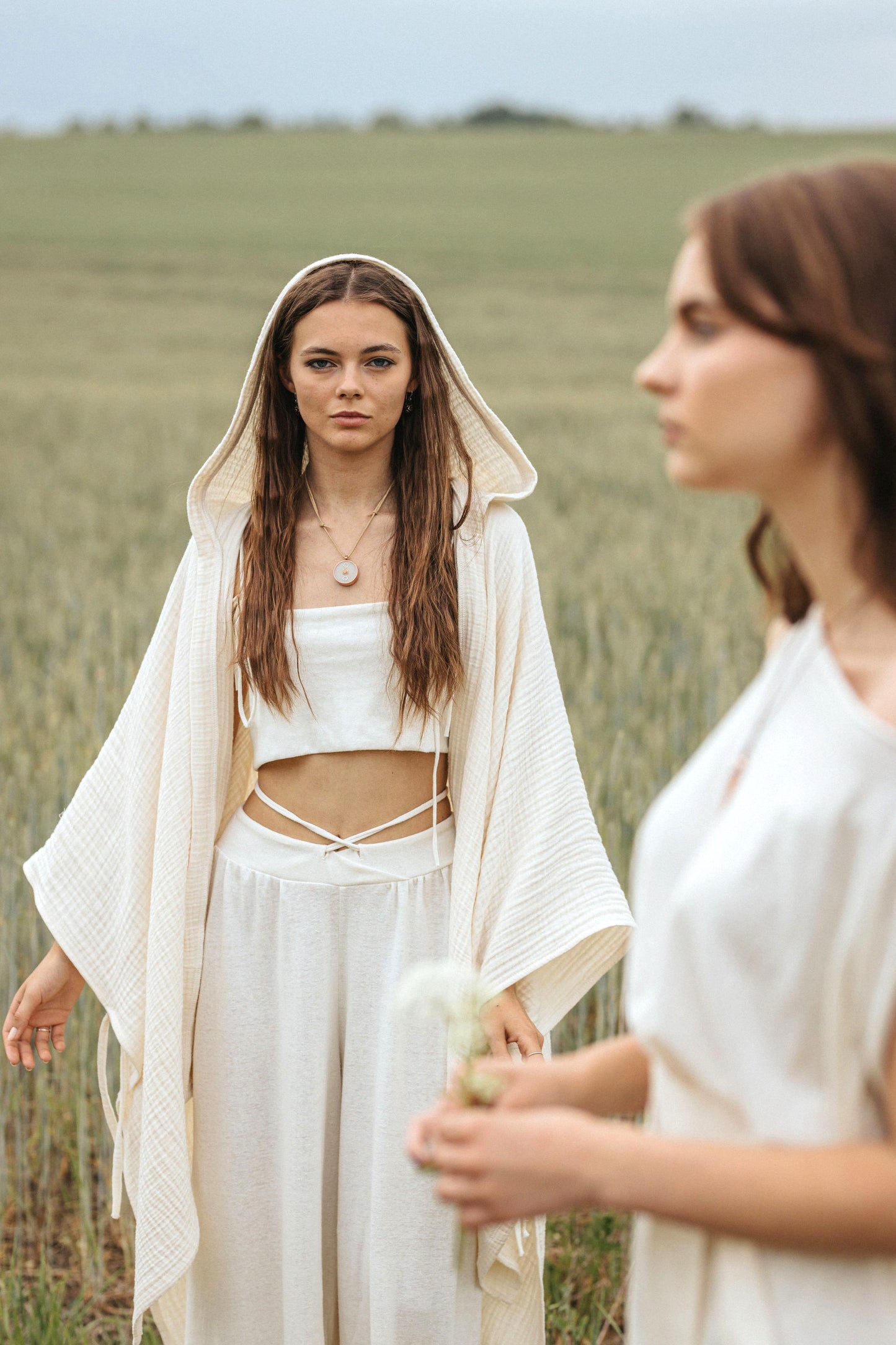 ALAIA Organic Cotton Priestess Cover Up with Hood / Natural