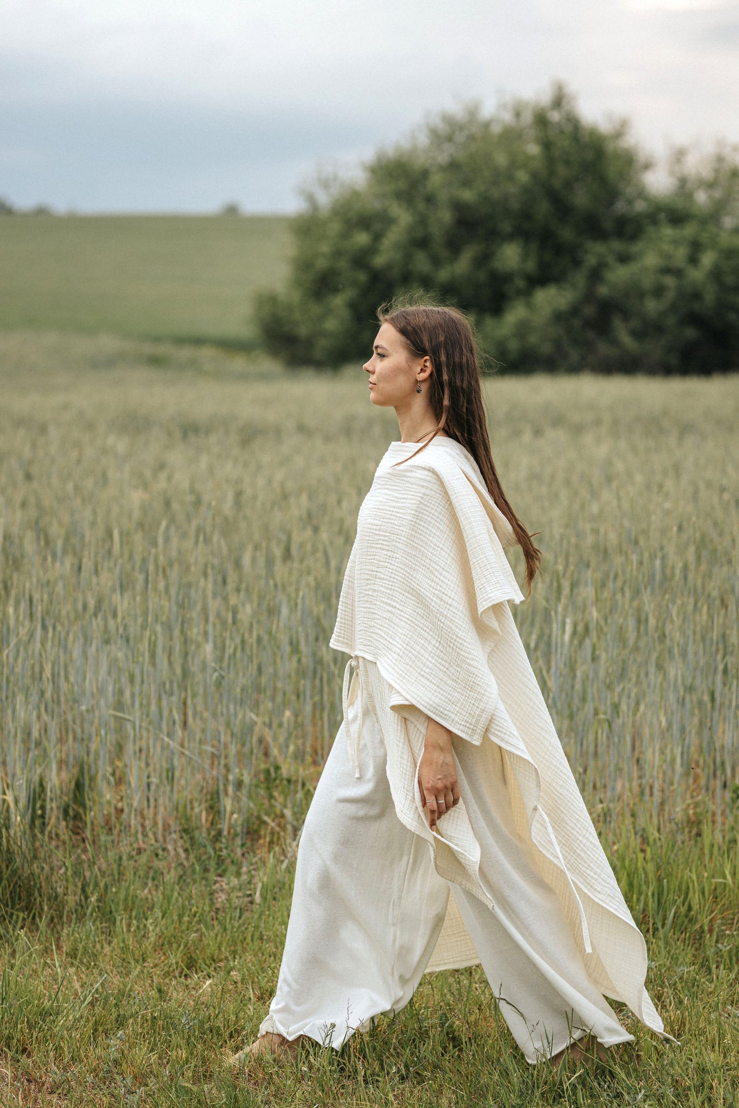 ALAIA Organic Cotton Priestess Cover Up with Hood / Natural