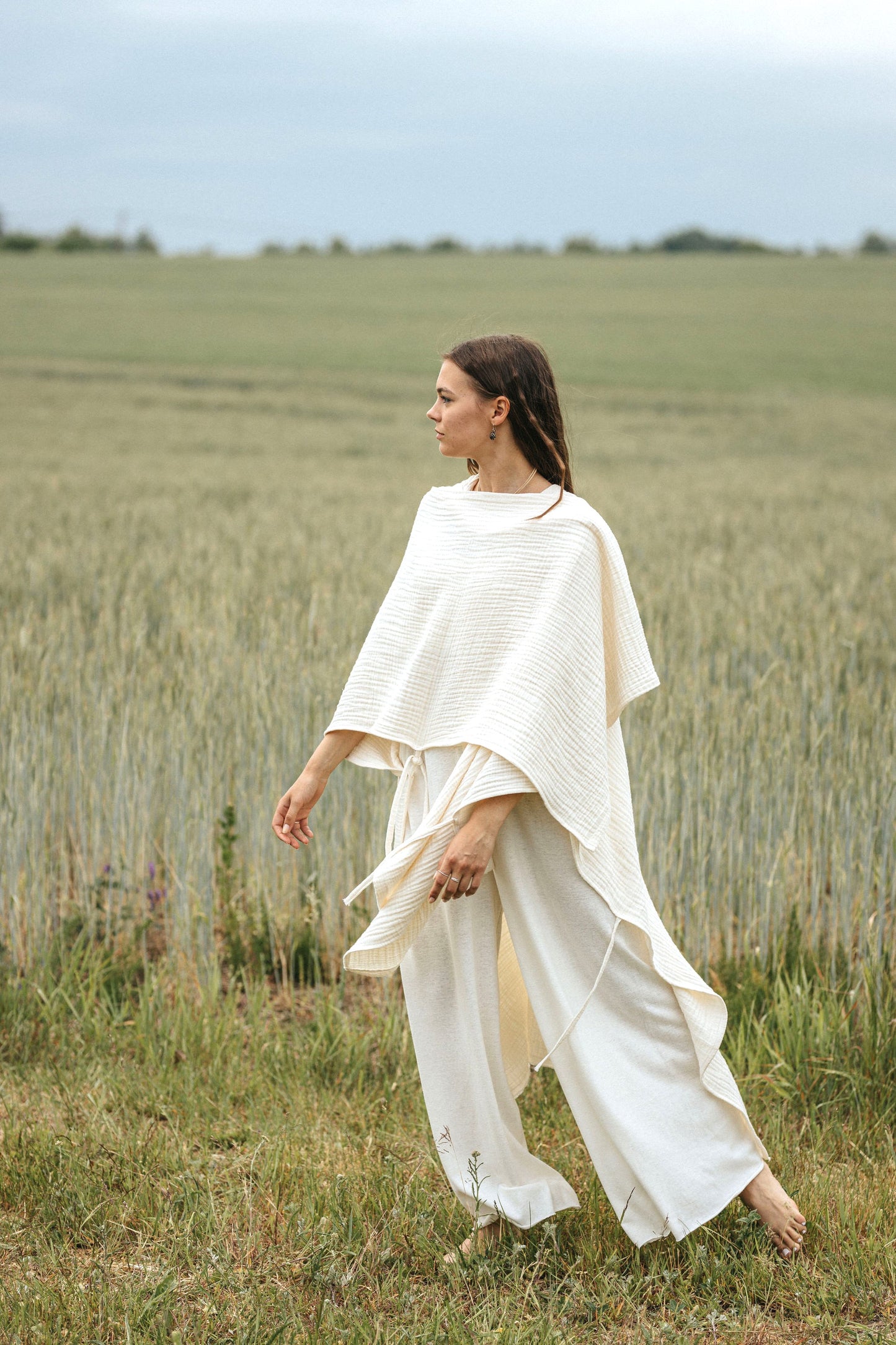 ALAIA Organic Cotton Priestess Cover Up with Hood / Natural