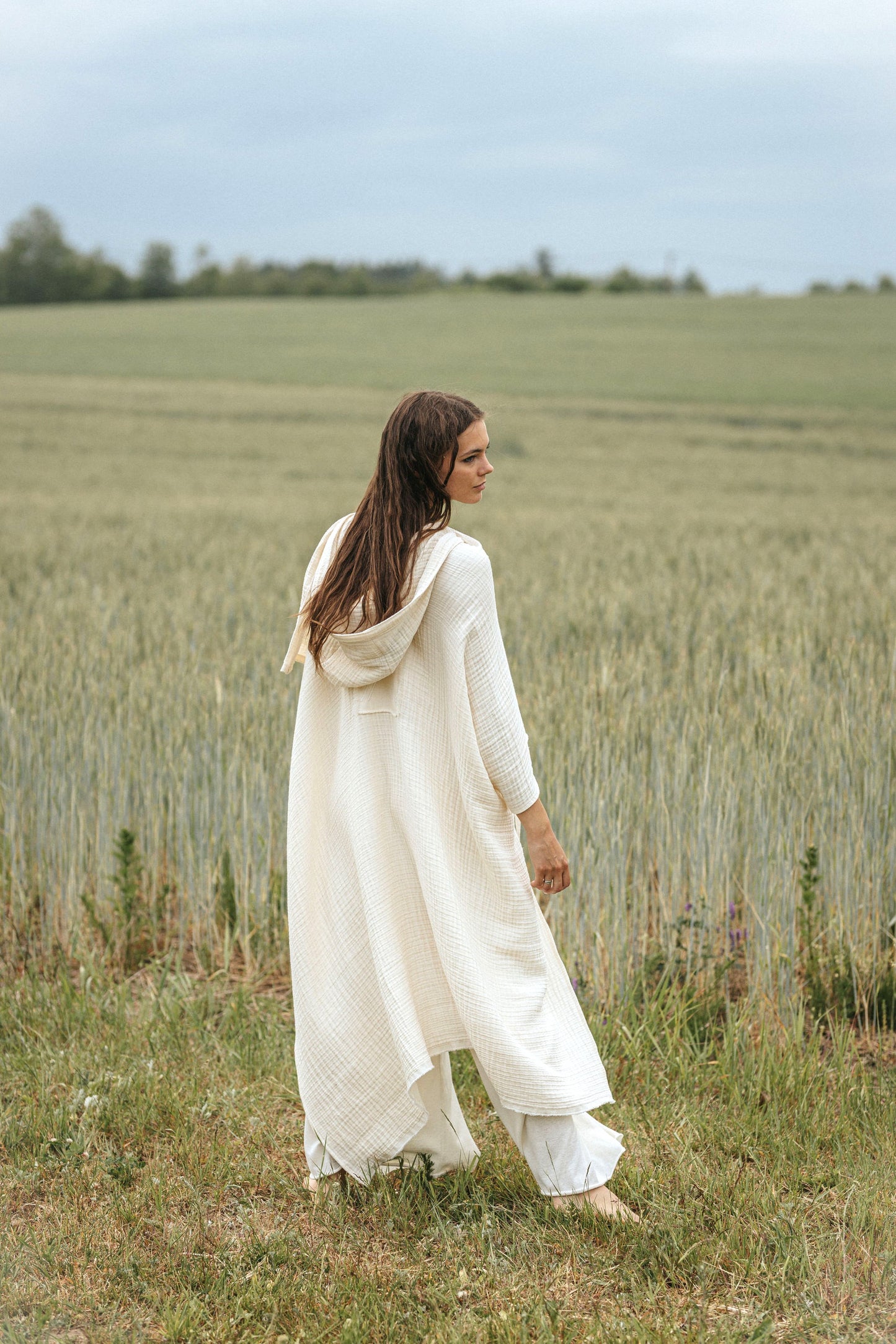ALAIA Organic Cotton Priestess Cover Up with Hood / Natural