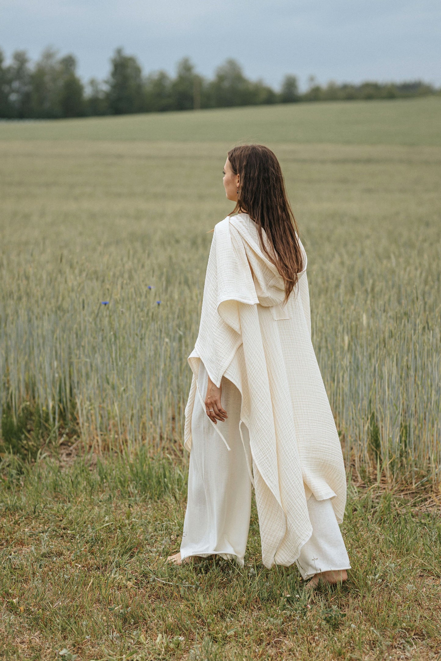 ALAIA Organic Cotton Priestess Cover Up with Hood / Natural
