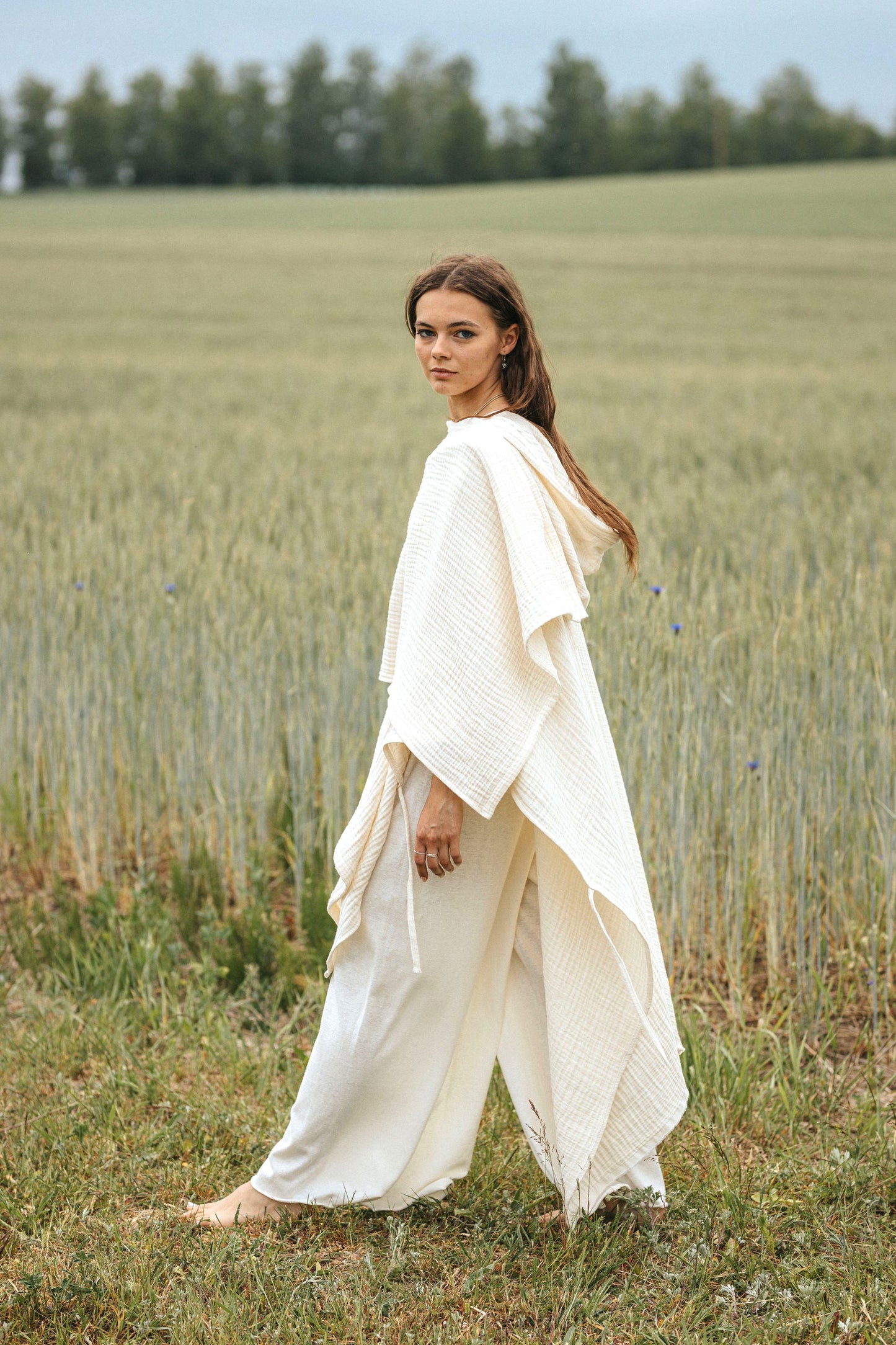 ALAIA Organic Cotton Priestess Cover Up with Hood / Natural