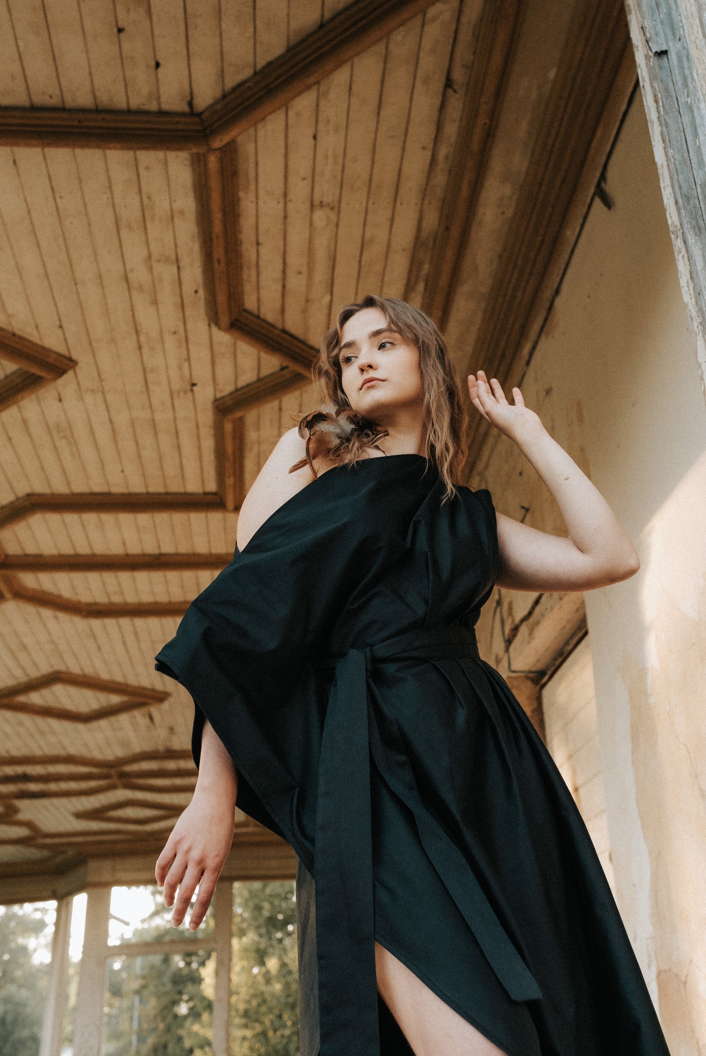 APHRODITE Organic Cotton Sateen One Shoulder Dress / Black