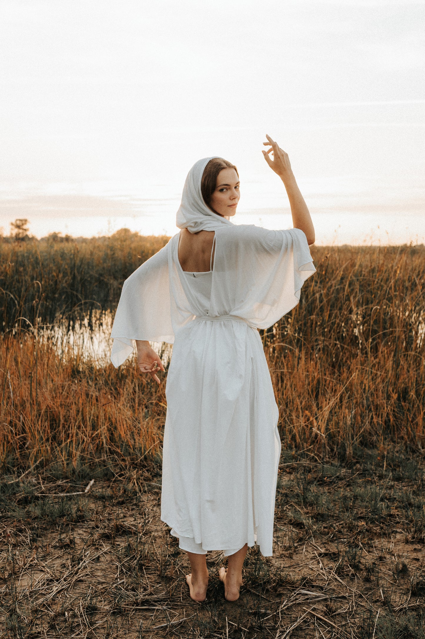 Set of ENYA Kimono Cardigan, ELYSIAN Pants, Tencel Mini Top and Diamond Corset Belt / Milky White / Black