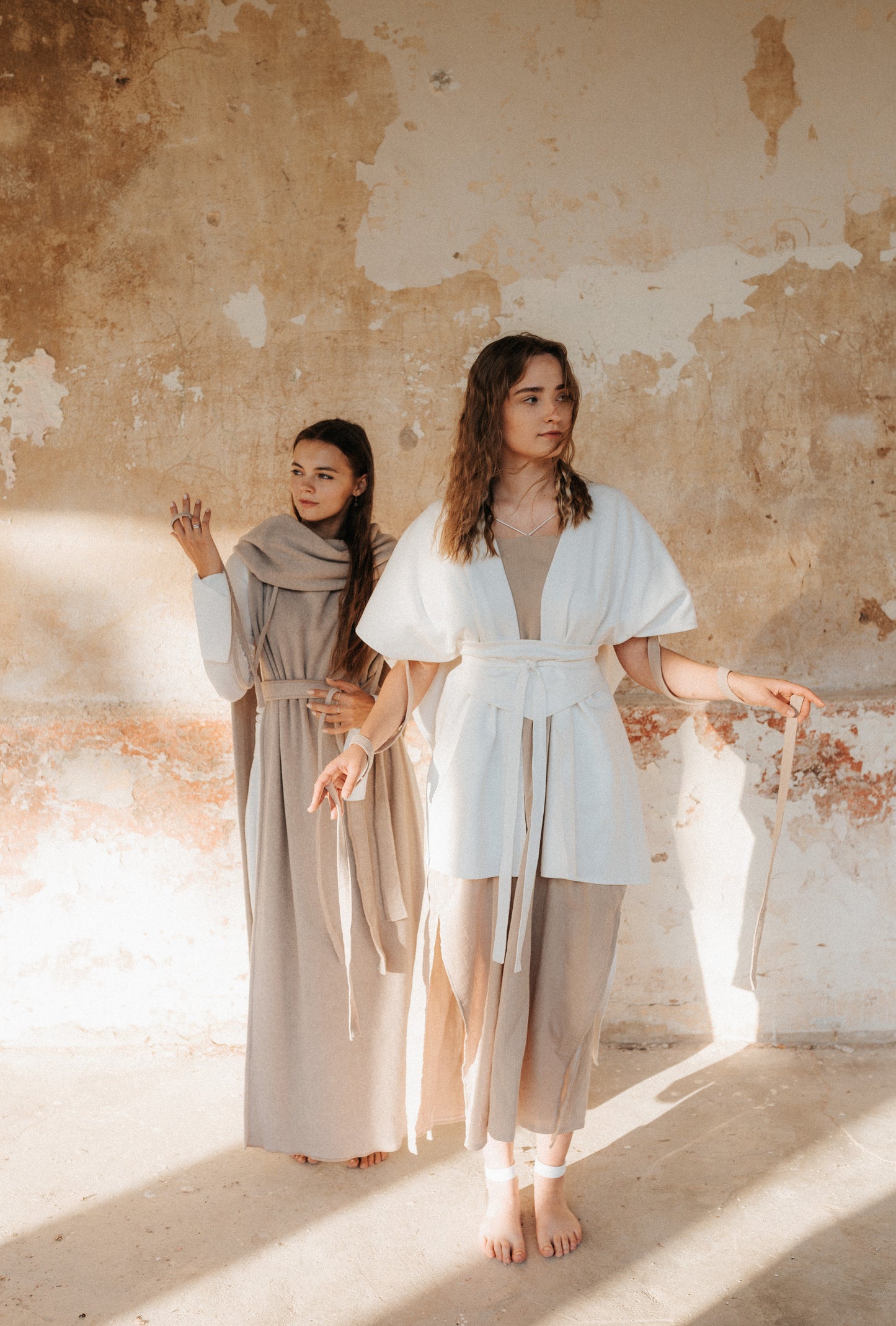 Set of AWEN Cloak, INNAMA Dress and Diamond Belt / Milky White, Beige