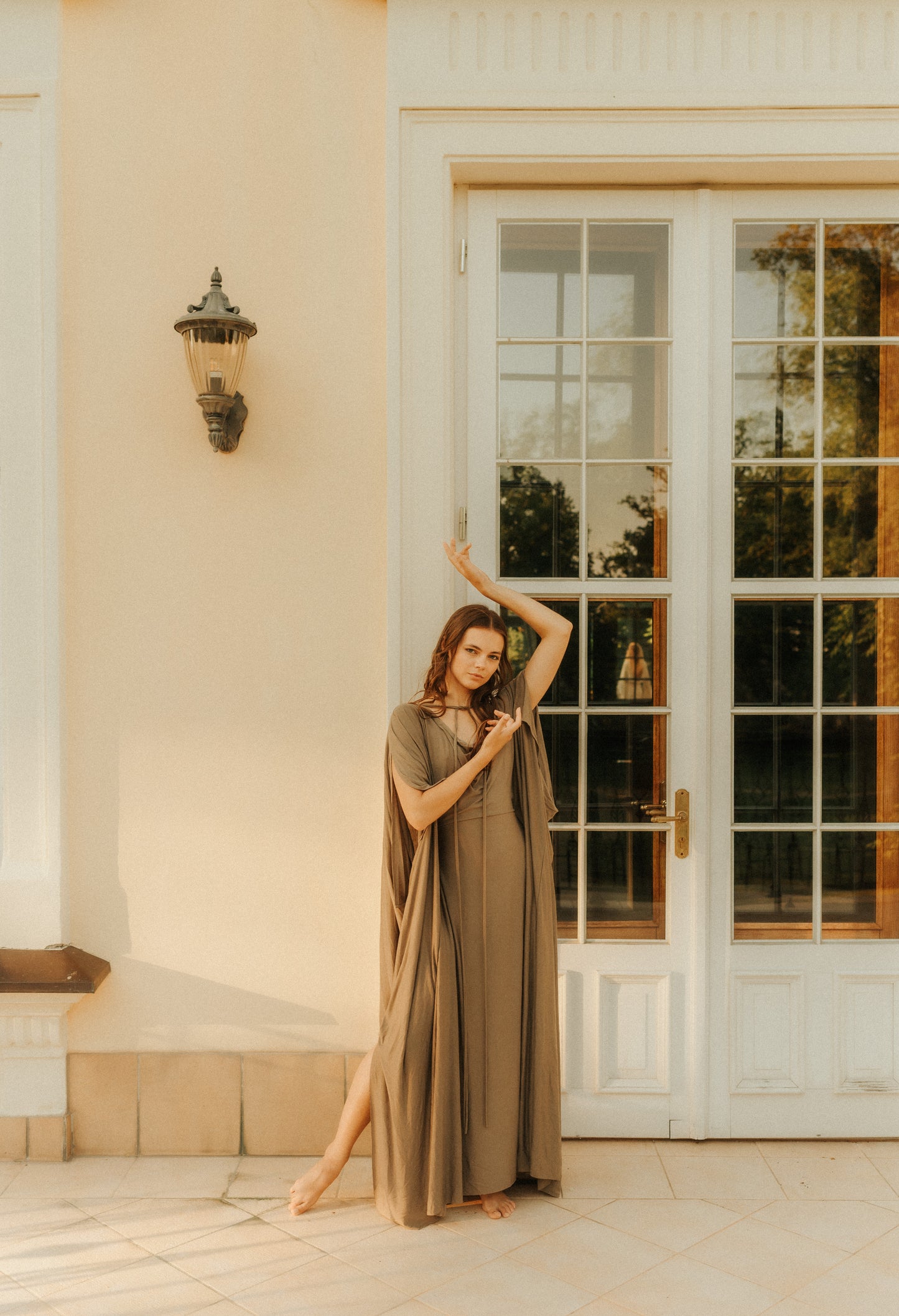 AMAYA Feminine Waist Kaftan Dress /Smokey Quartz