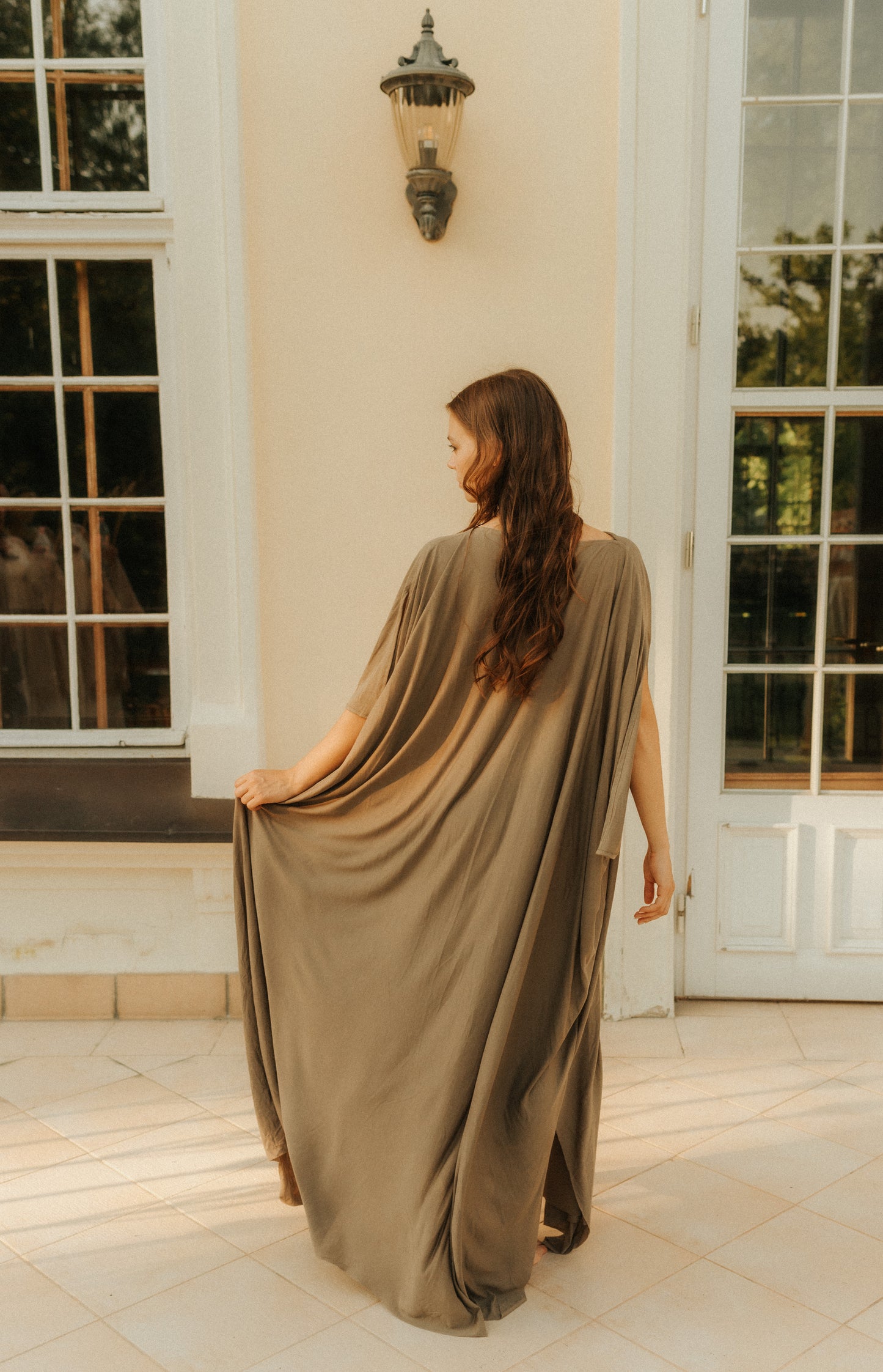 AMAYA Feminine Waist Kaftan Dress /Smokey Quartz