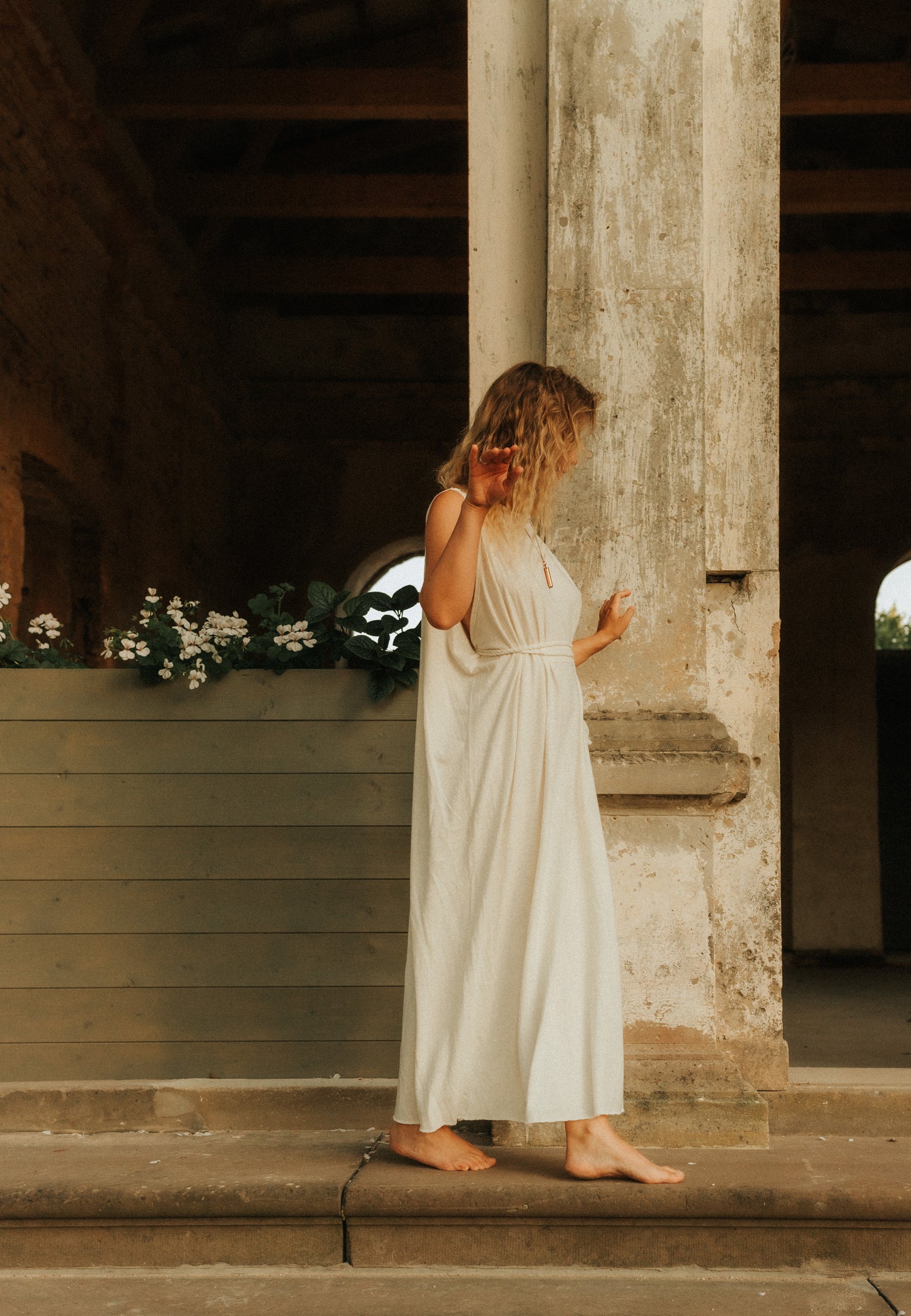 FEYRE Winged Hemp Dress with Braid Belt / Natural