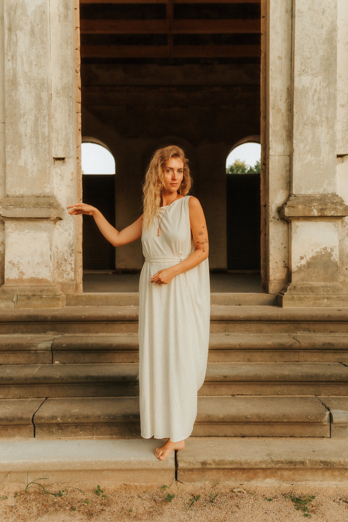 FEYRE Winged Hemp Dress with Braid Belt / Natural