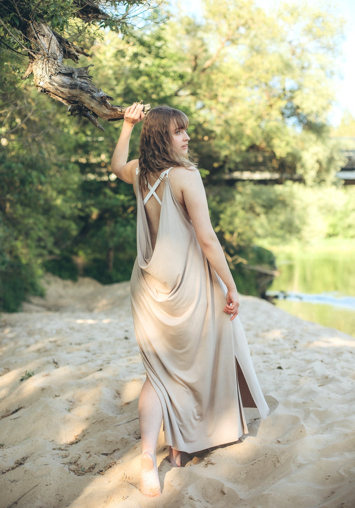 AURORA Dress with open Back / Beige Milky White / Chocolate Black