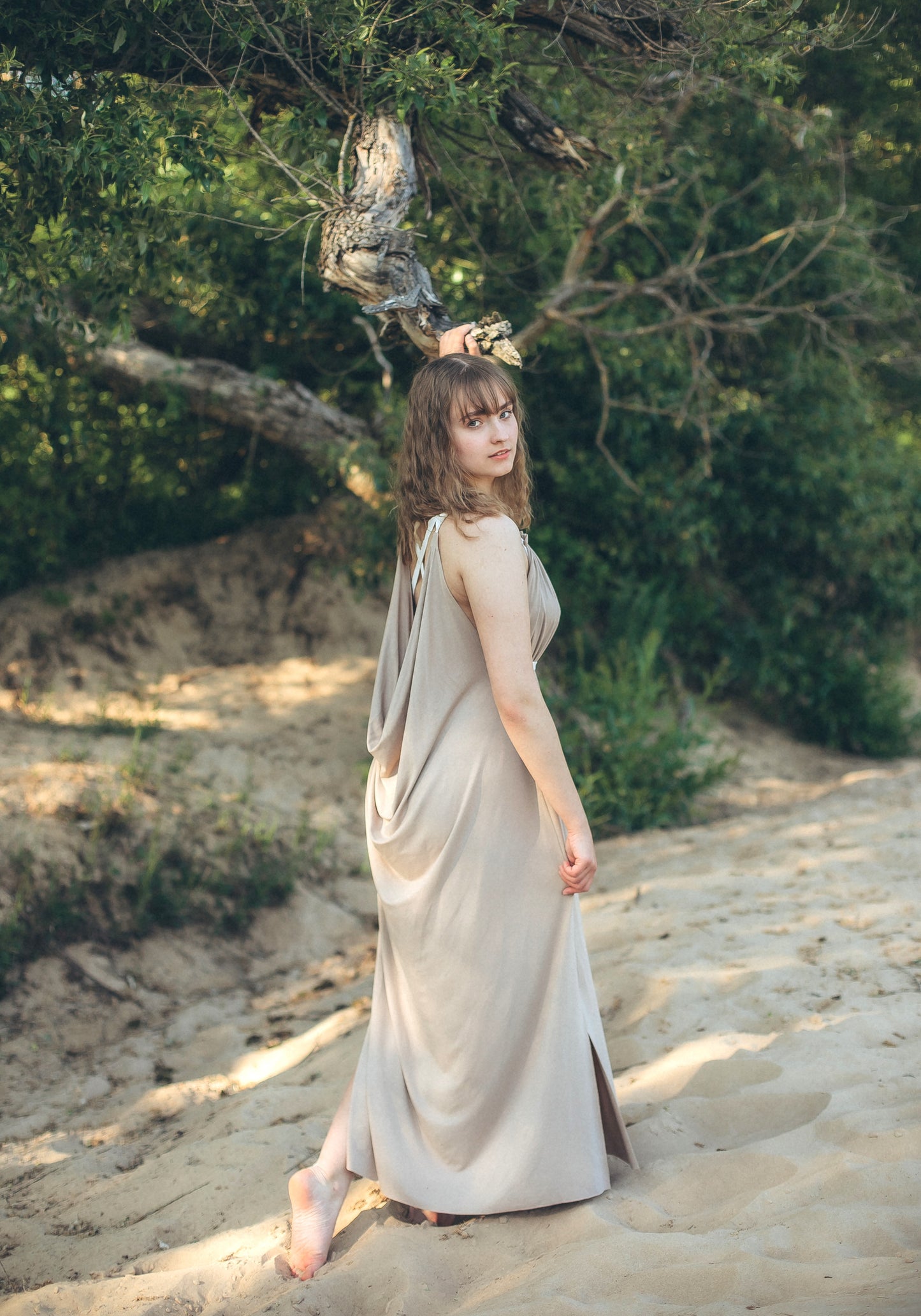 AURORA Dress with open Back / Beige Milky White / Chocolate Black
