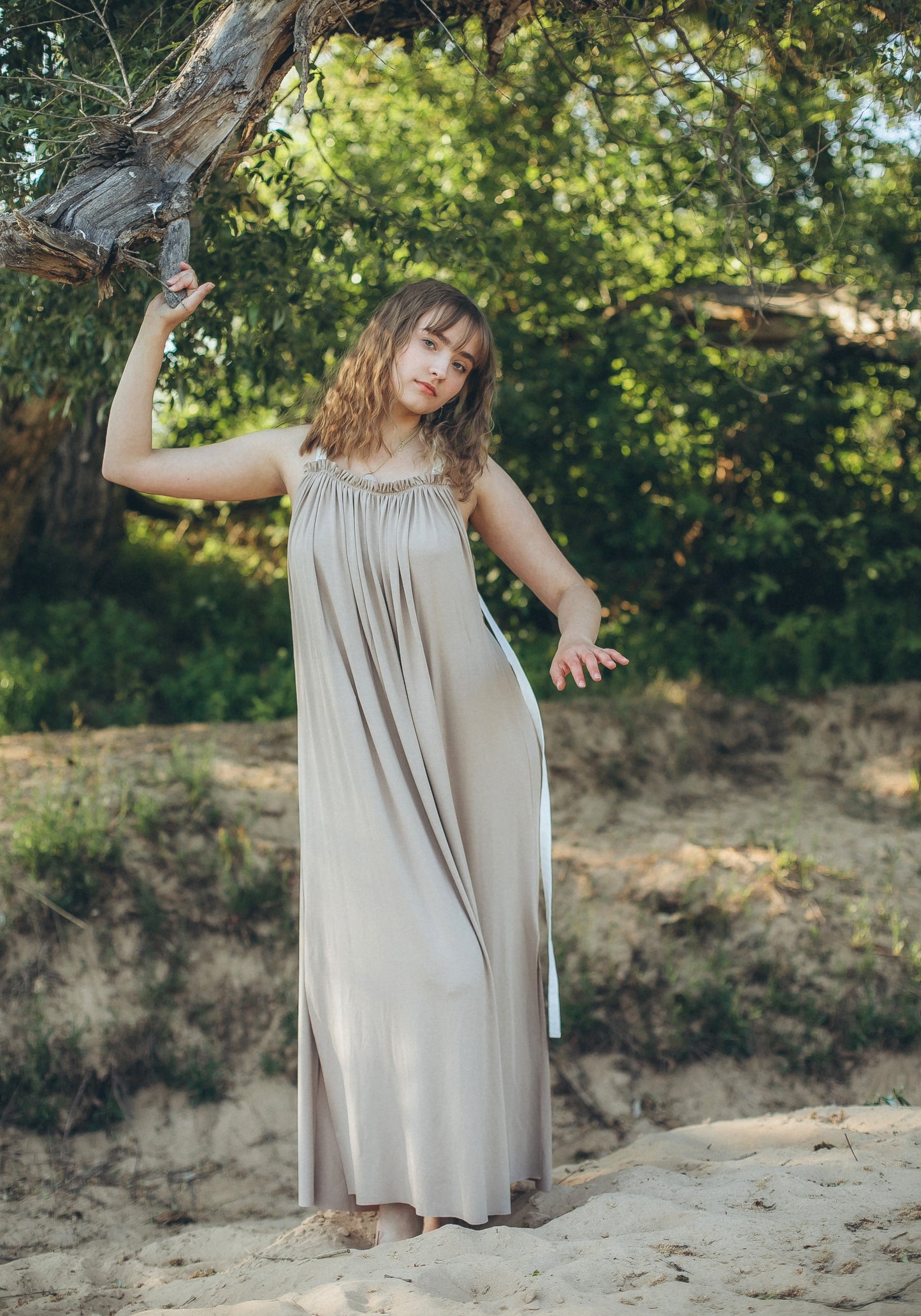 AURORA Dress with open Back / Beige Milky White / Chocolate Black