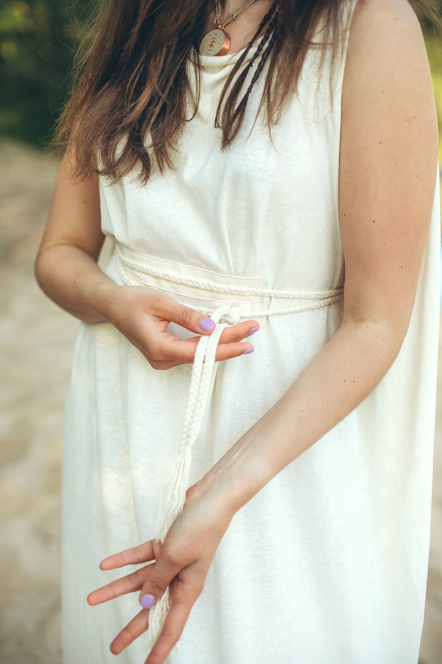 FEYRE Winged Hemp Dress with Braid Belt / Natural