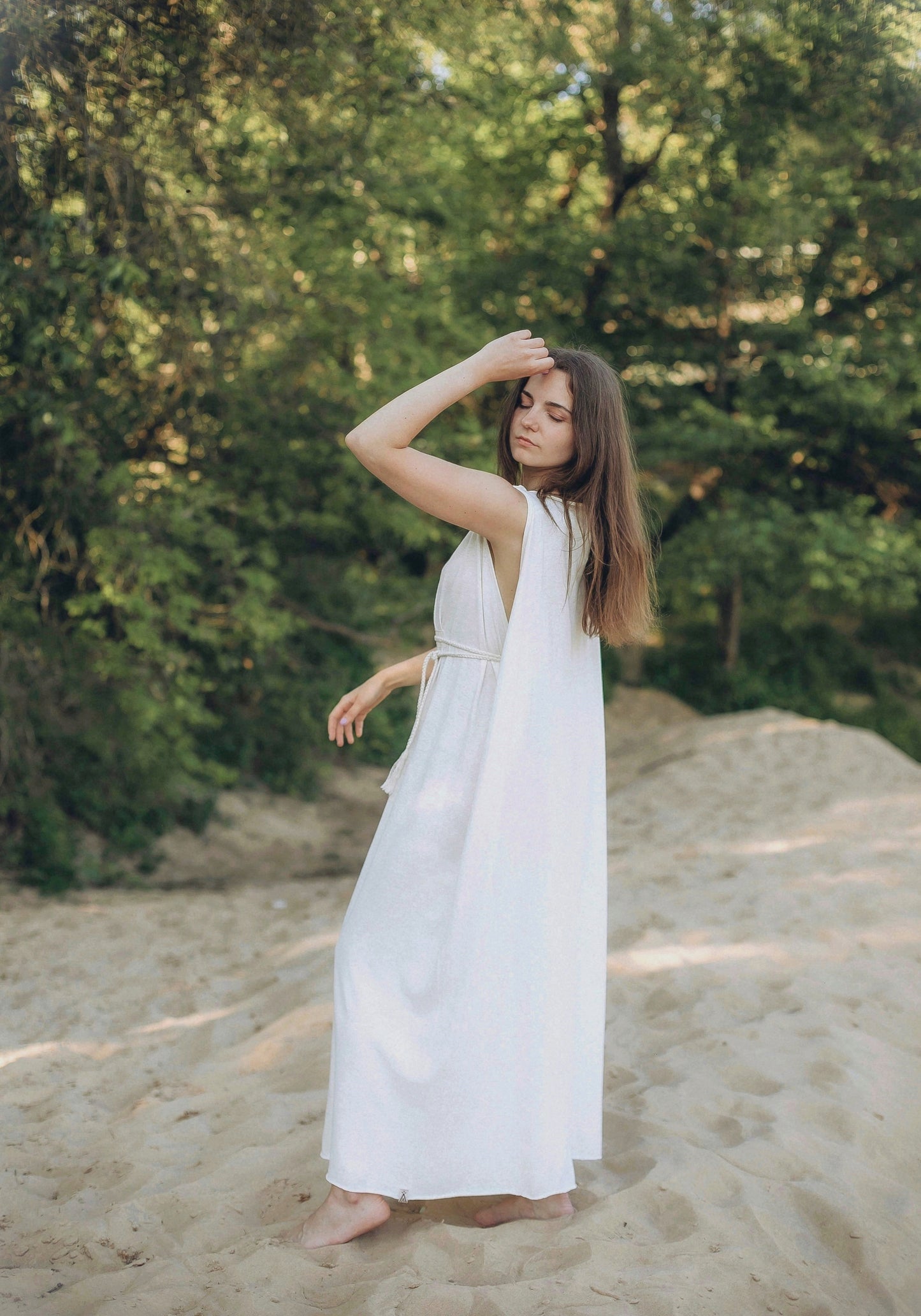 FEYRE Winged Hemp Dress with Braid Belt / Natural