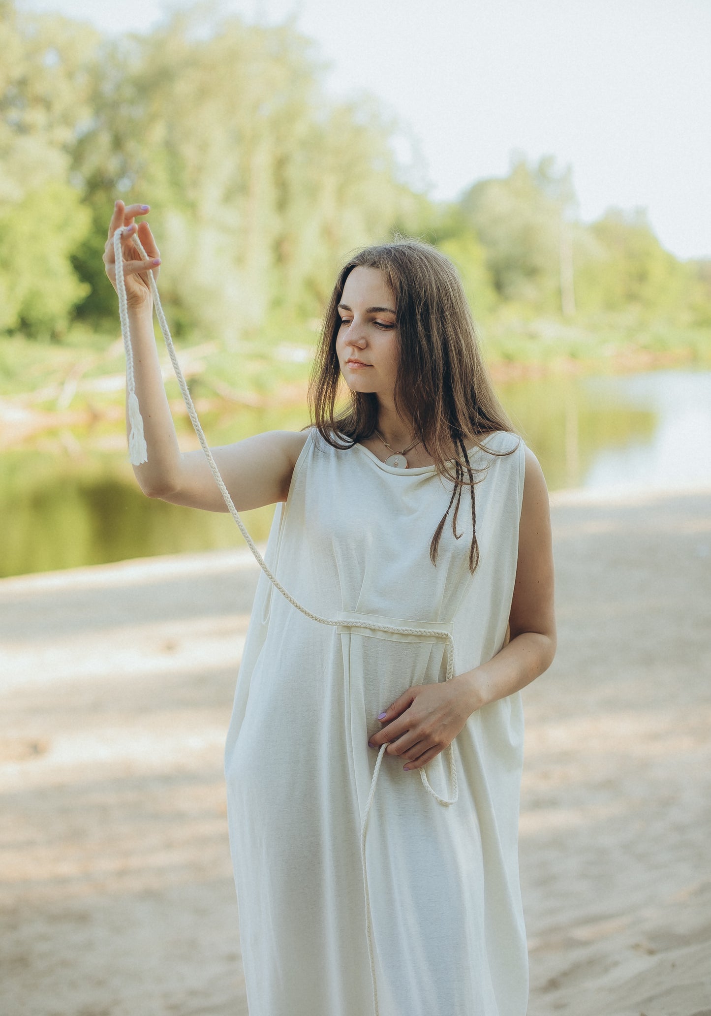 FEYRE Winged Hemp Dress with Braid Belt / Natural
