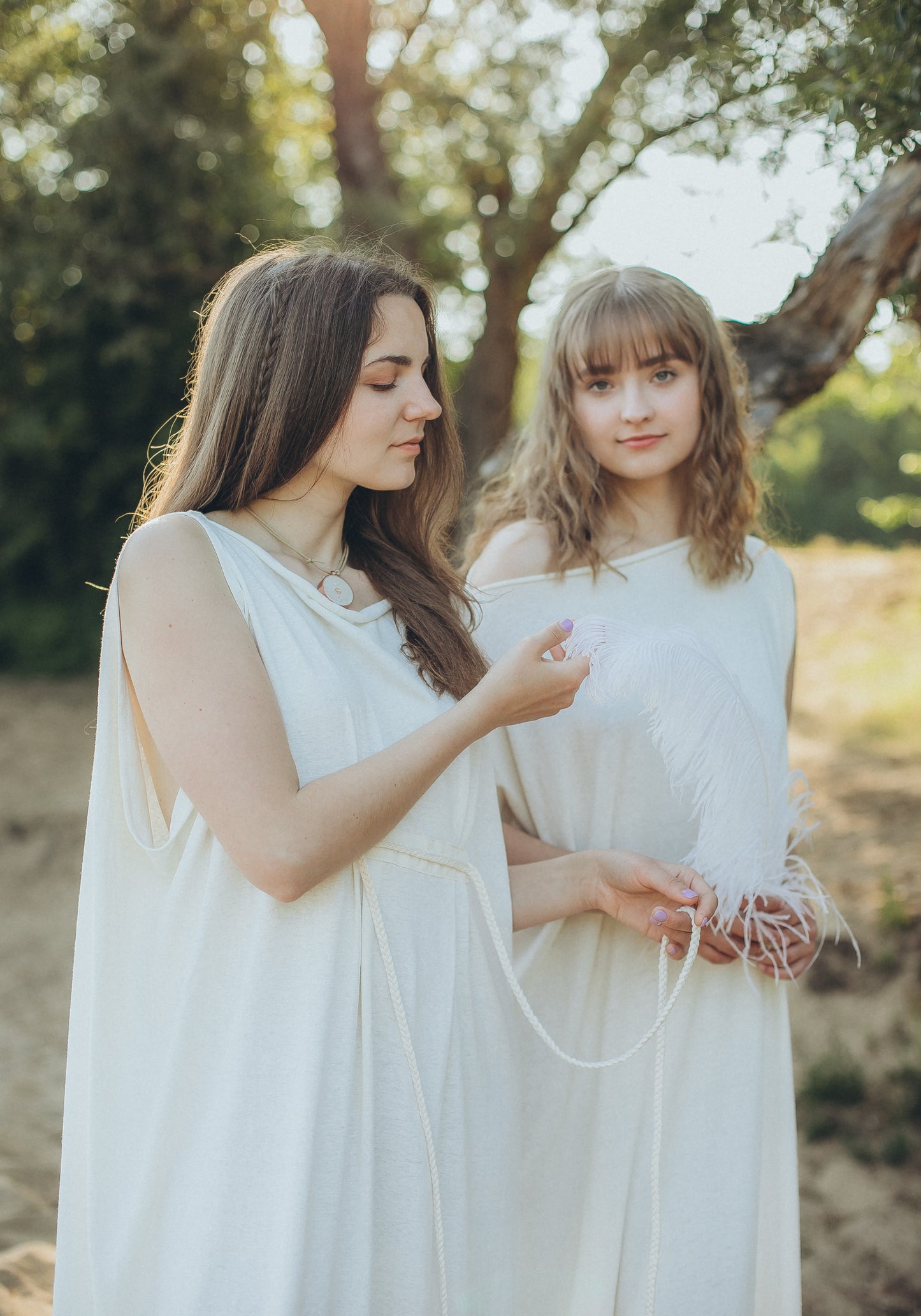 FEYRE Winged Hemp Dress with Braid Belt / Natural