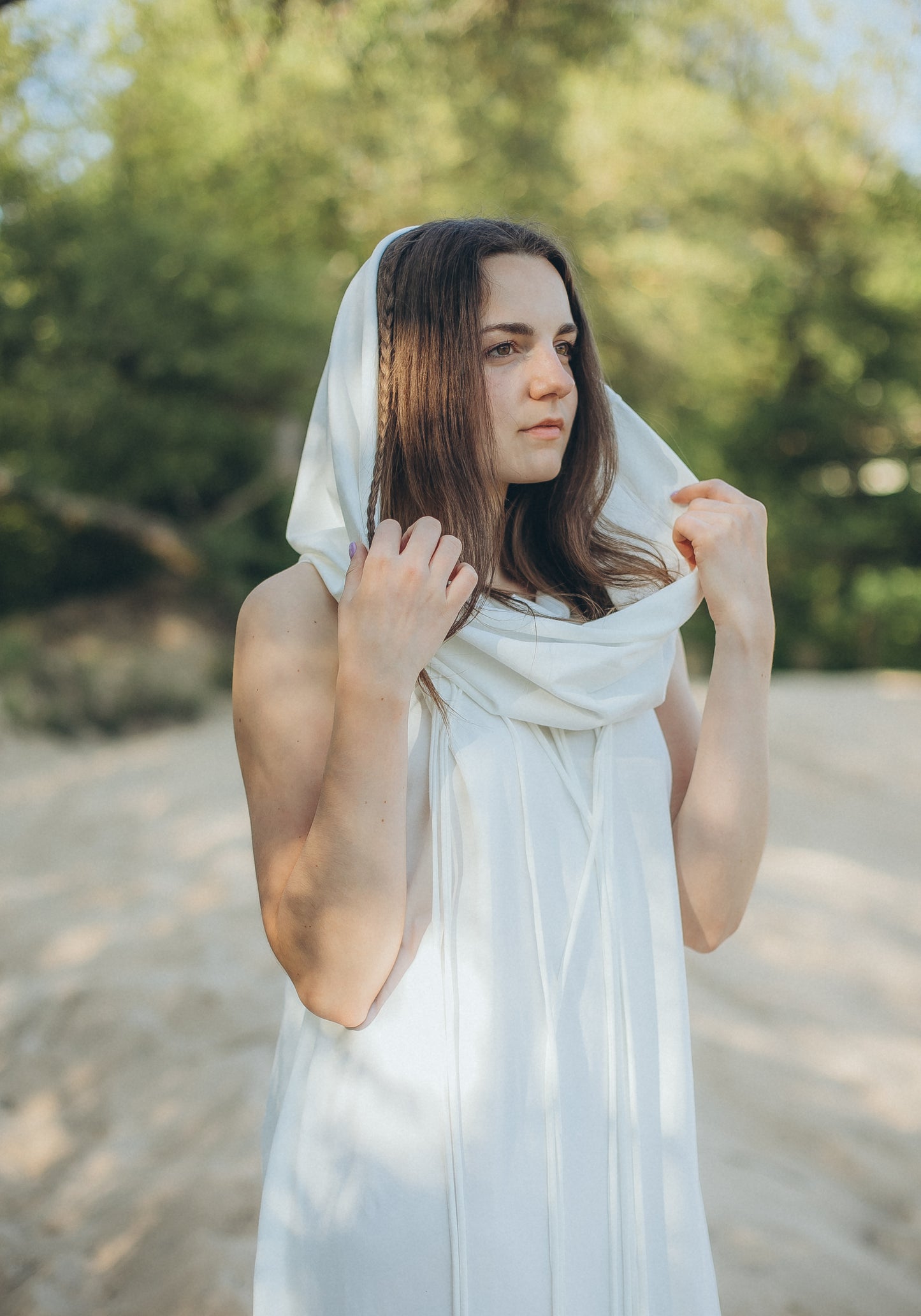 AELIN Organic Cotton Ceremony Dress with Hood / Milky White / Charcoal