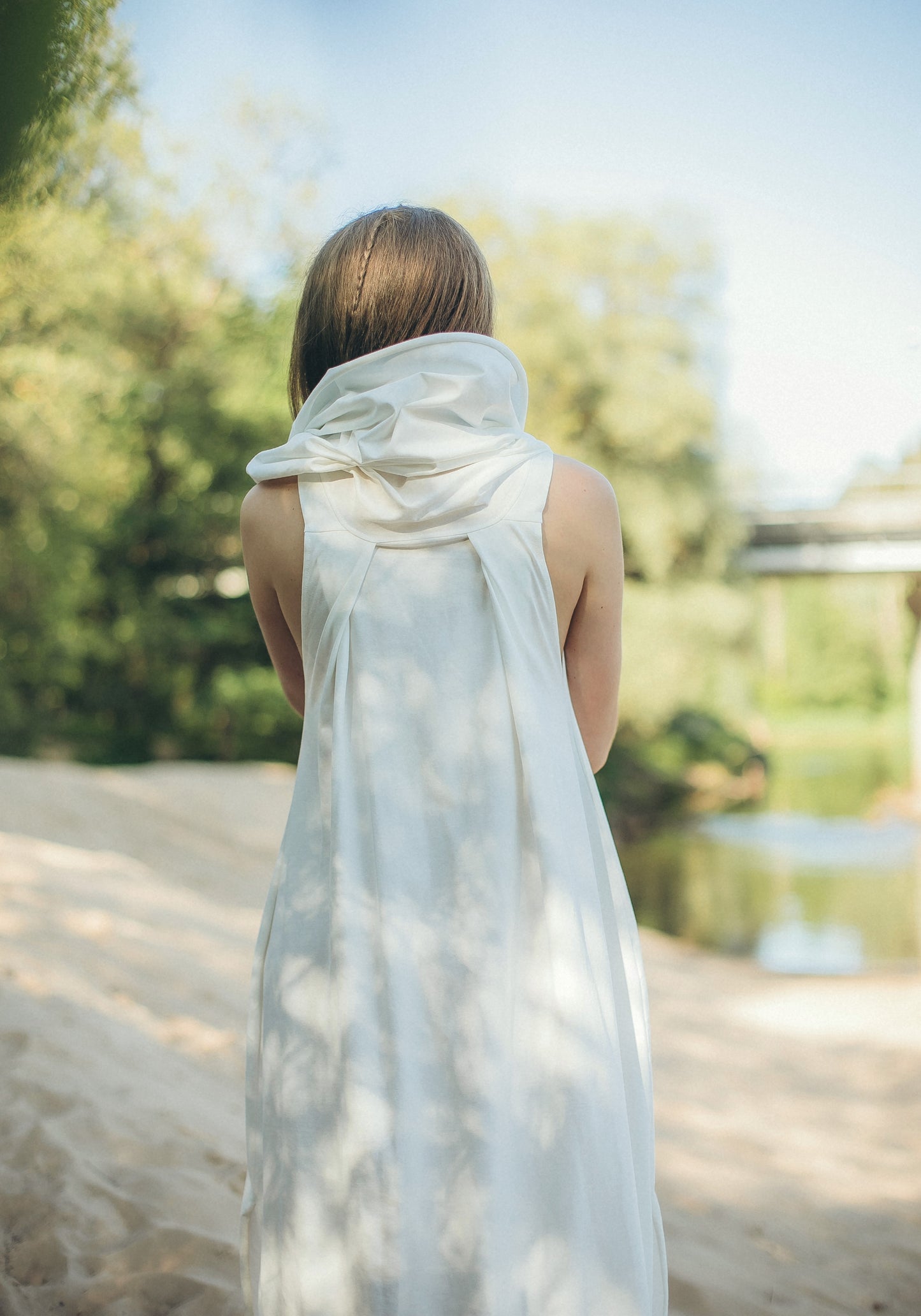 AELIN Organic Cotton Ceremony Dress with Hood / Milky White / Charcoal