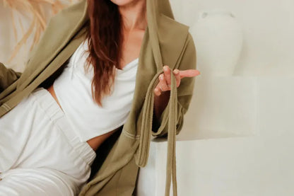 KYRA Warm Organic Cotton Cardigan Coat with Hood / Olive Green