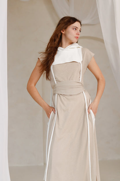 Set of NOORI Linen knit Tunic Top, ASENA Pants and Hood