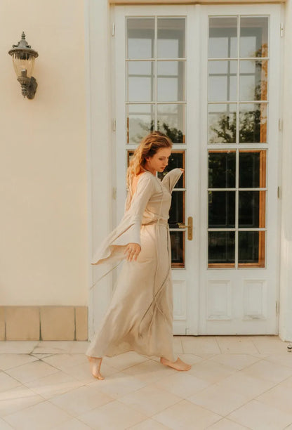 THEA Open Back Linen Knit Dress / Beige