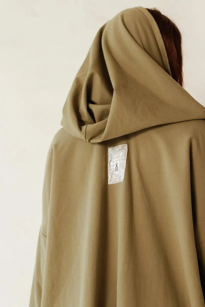 KYRA Warm Organic Cotton Cardigan Coat with Hood / Olive Green