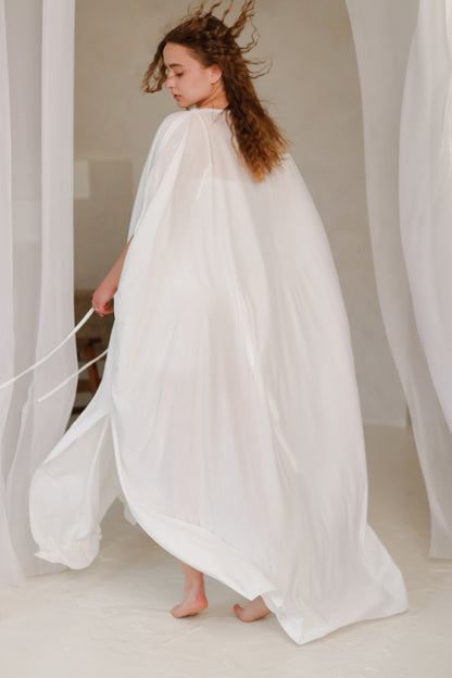 AMAYA Feminine Waist Kaftan Dress with under-body / Milky White