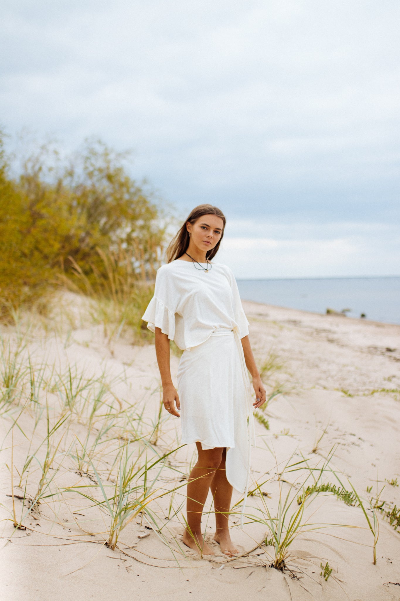 TULUA Ruffle Sleeve Top / Natural