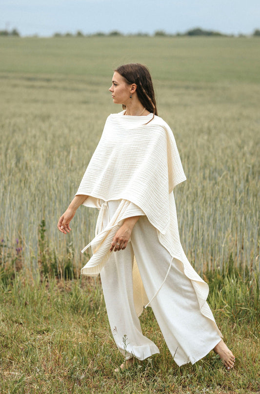 Set of ALAIA Cloak, ELIRA Pants and Hemp Mini Top / Natural