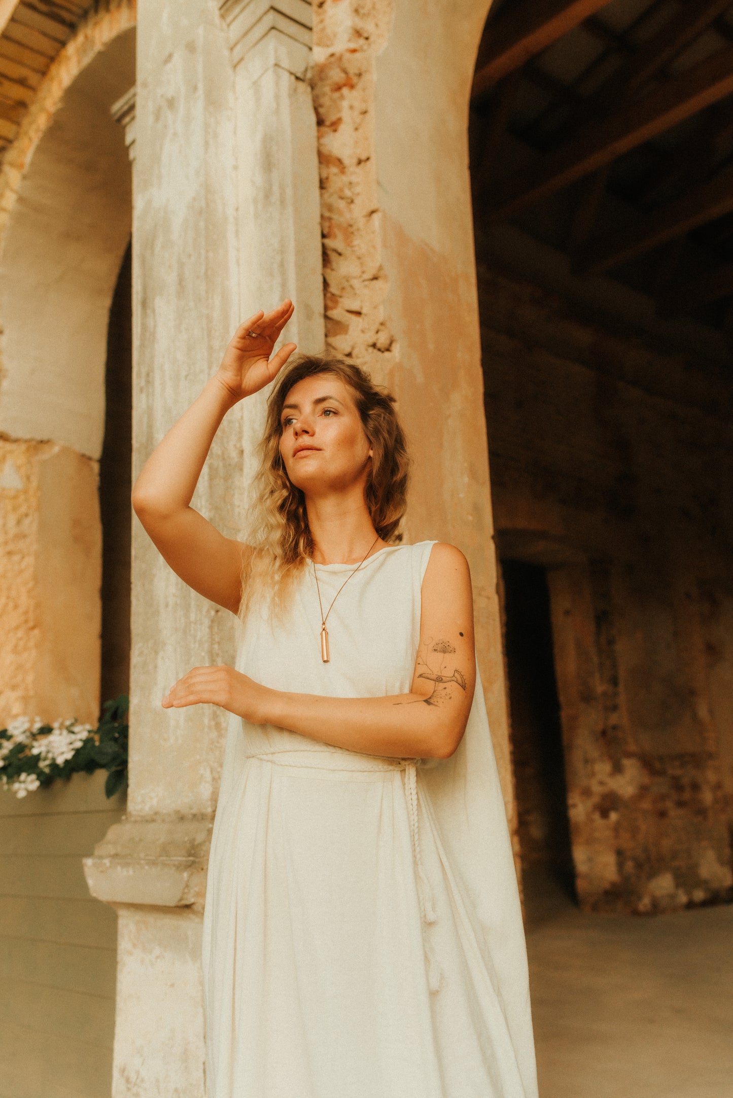 FEYRE Winged Hemp Dress with Braid Belt / Natural