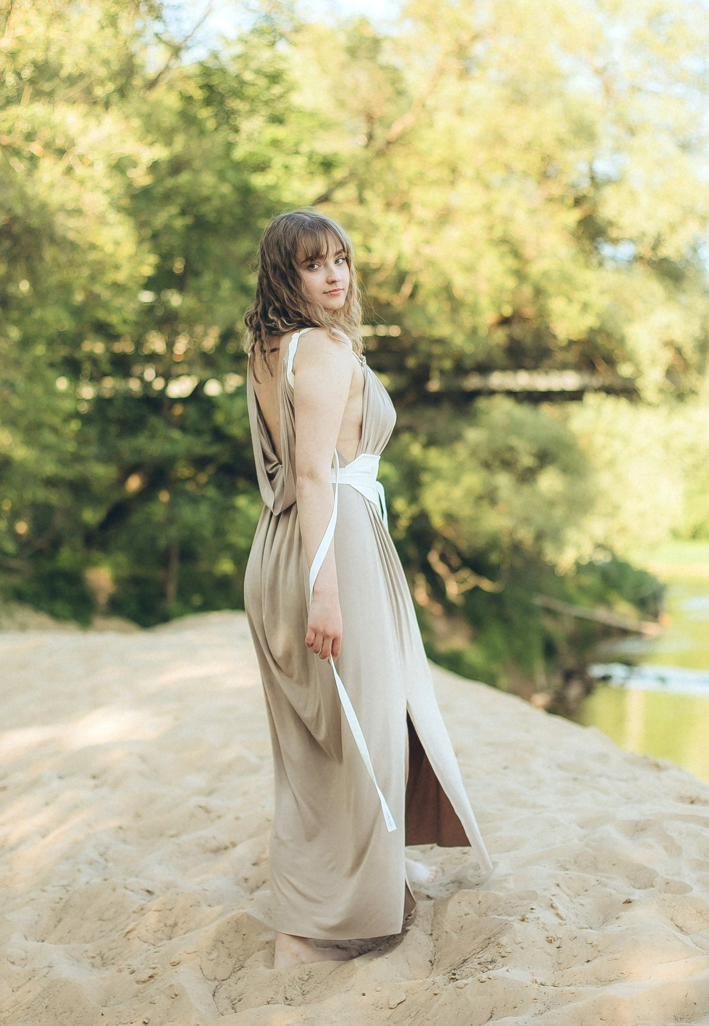 AURORA Ecovero Dress with open Back / Beige Milky White / Chocolate Black